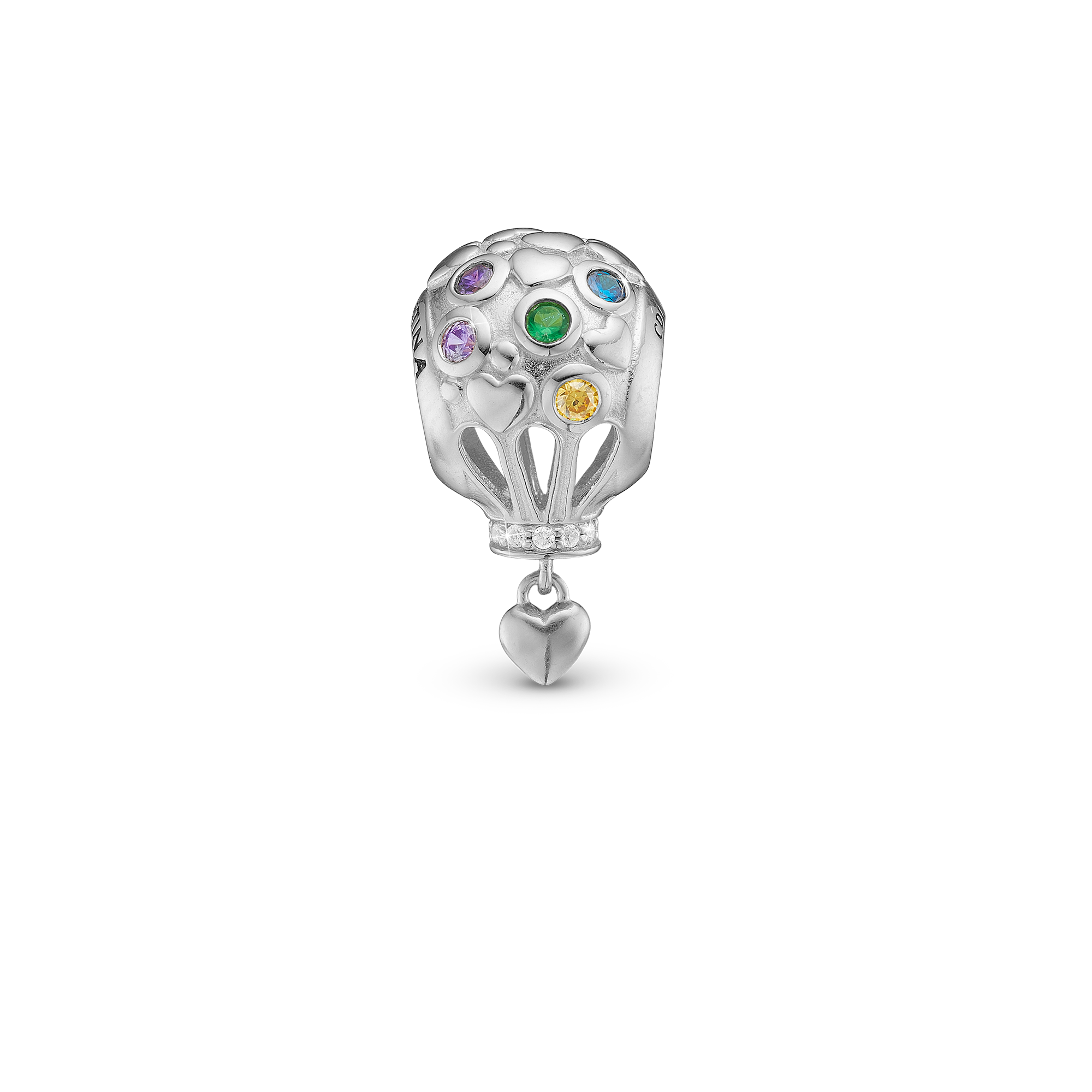 Love is in the Air - Charm 4 mm for Bracelet - Polished Sterling Silver with 10 Cubic Zirkonia