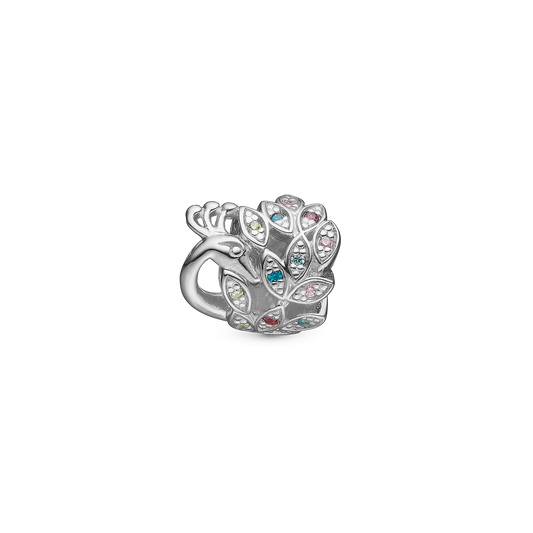 Peacock - Charm 4 mm for Bracelet - Polished Sterling Silver with 13 Cubic Zirkonia