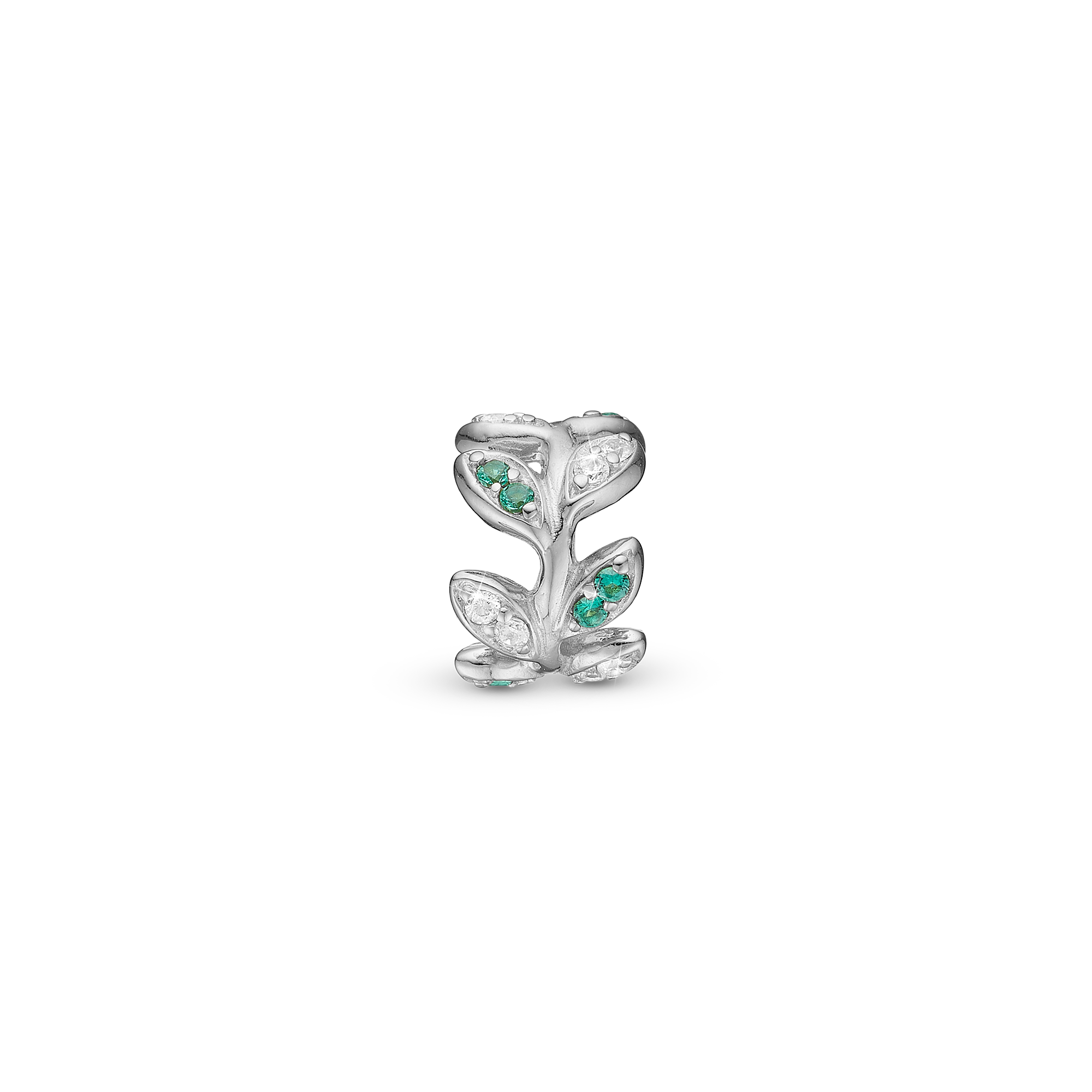 Colourful Leaves - Charm 4 mm with Bracelet - Polished Sterling Silver with 19 Cubic Zirconia