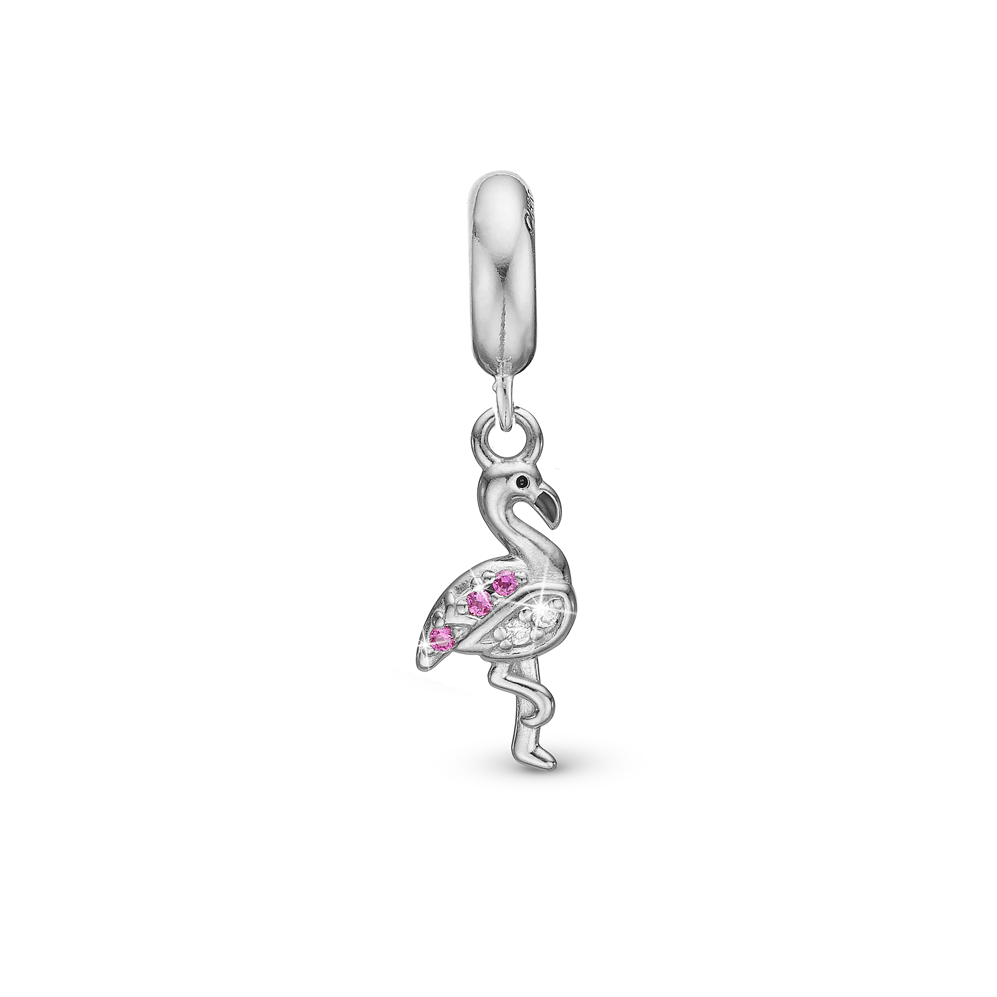 Flamingo - Drop Charm 4 mm for Bracelet - Sterling Silver with 5 Cubic Zirkonia