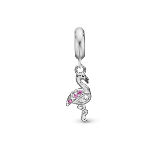 Flamingo - Drop Earring Charm 4 mm for Bracelet - Sterling Silver with 5 Cubic Zirkonia