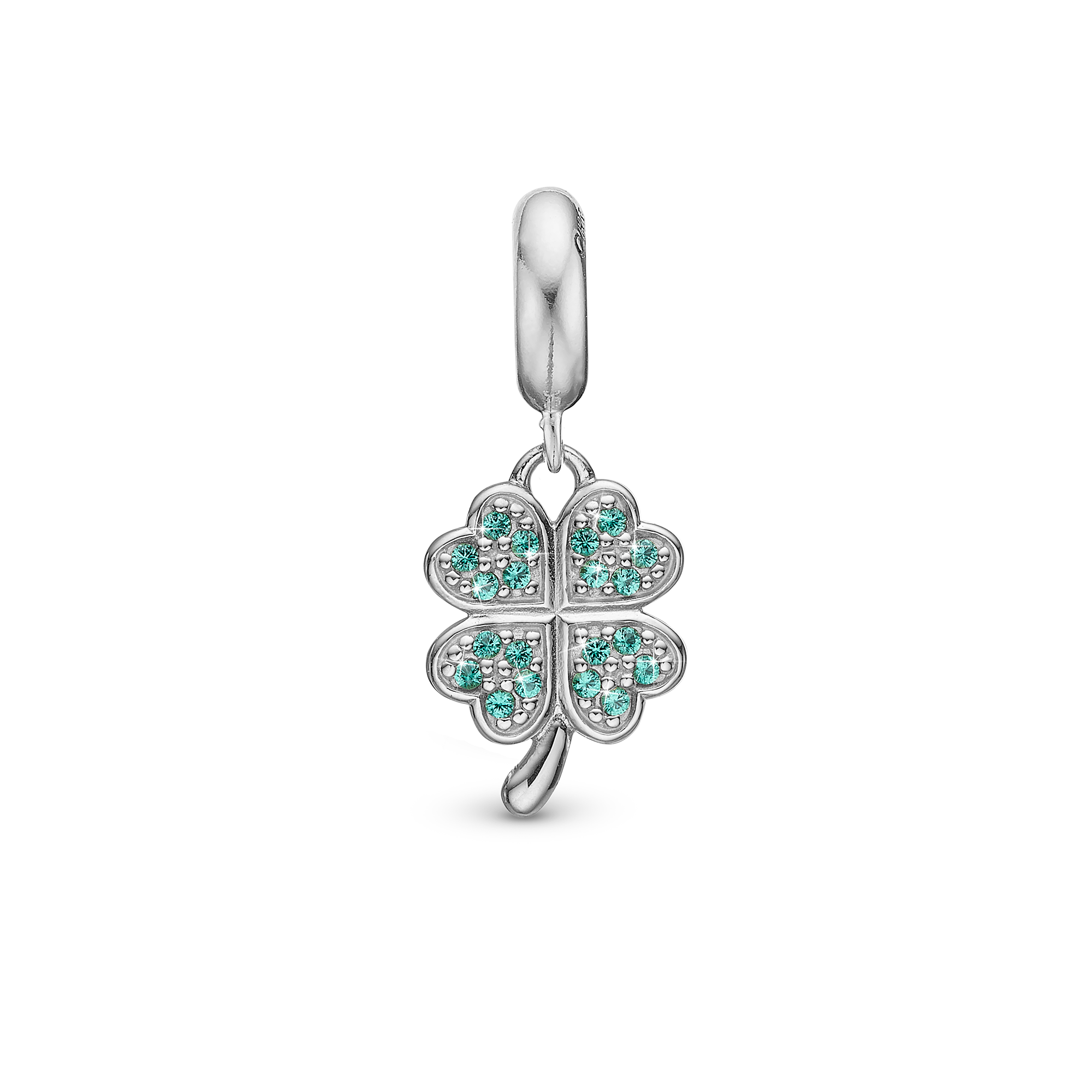 Lucky Clover - Drop Charm 4 mm for Bracelet - Sterling Silver with 20 Cubic Zirkonia