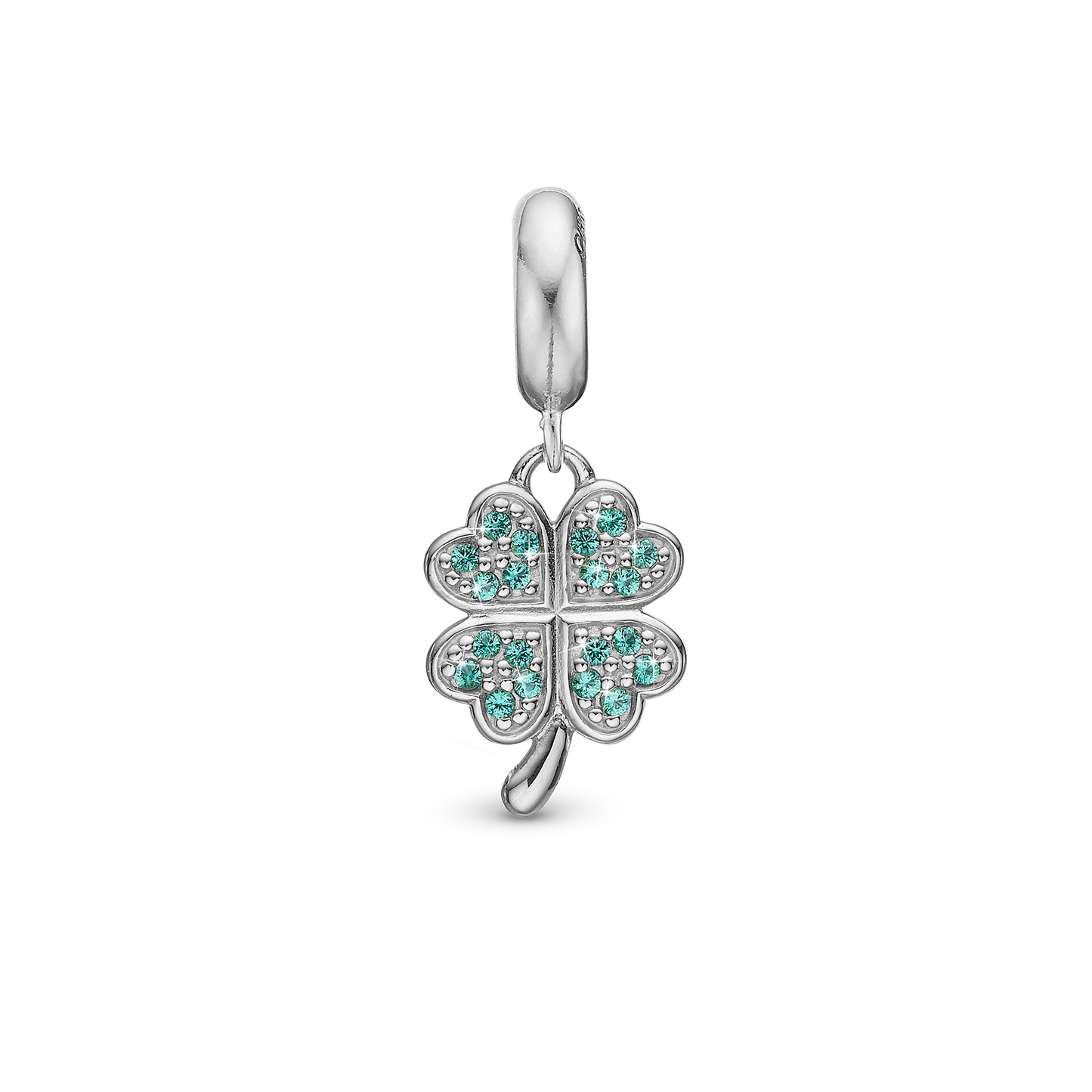 Lucky Clover - Drop Earring Charm 4 mm for Bracelet - Sterling Silver with 20 Cubic Zirkonia