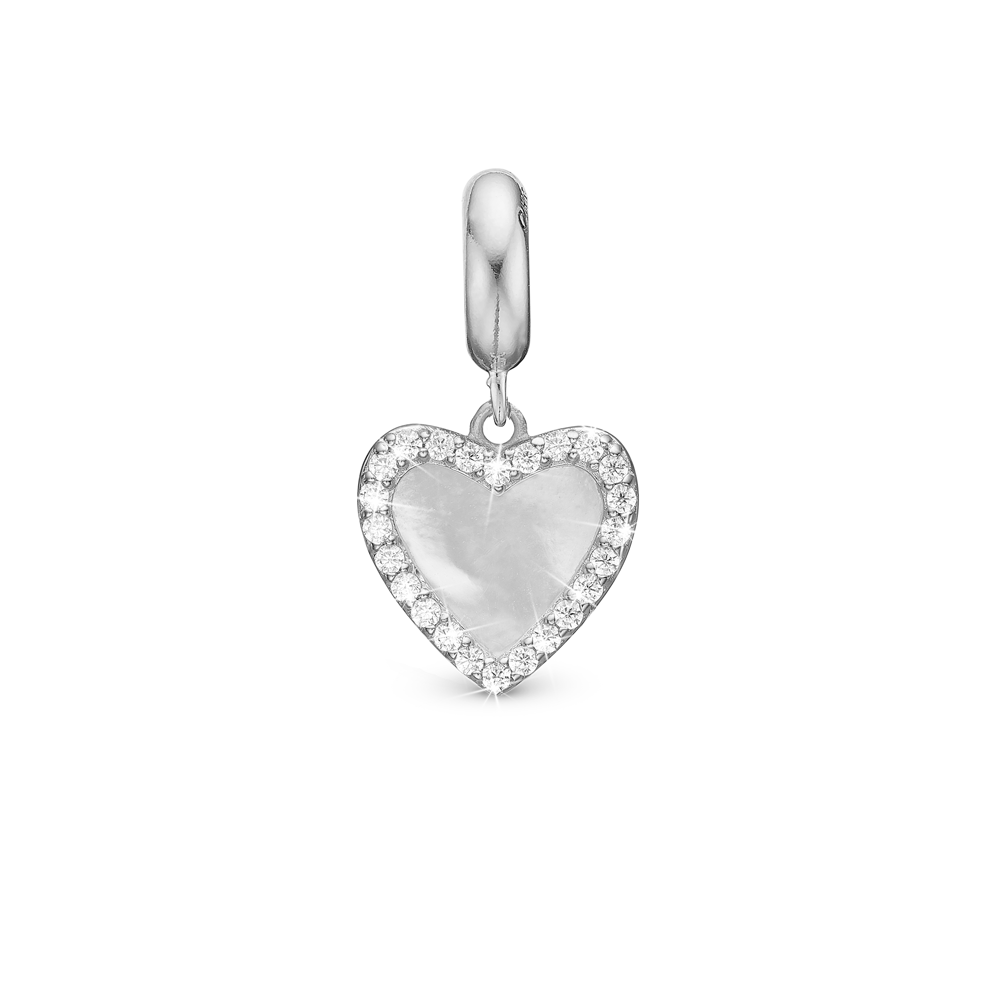 Romance - Drop Charm 4 mm for Bracelet - Sterling Silver with 24 Cubic Zirkonia