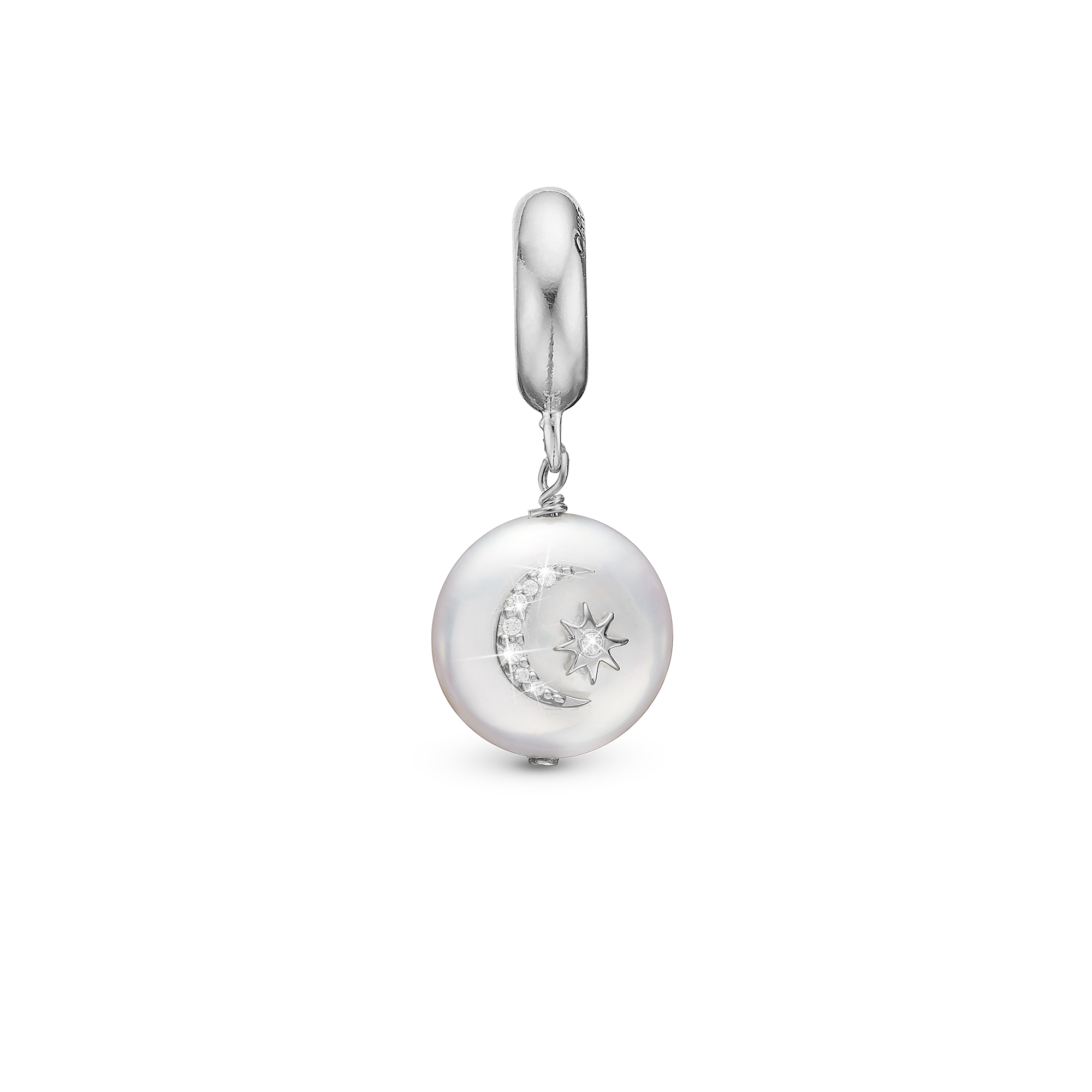 Sun & Moon - Drop Charm 4 mm for Bracelet - Sterling Silver with 9 Freshwater Pearls