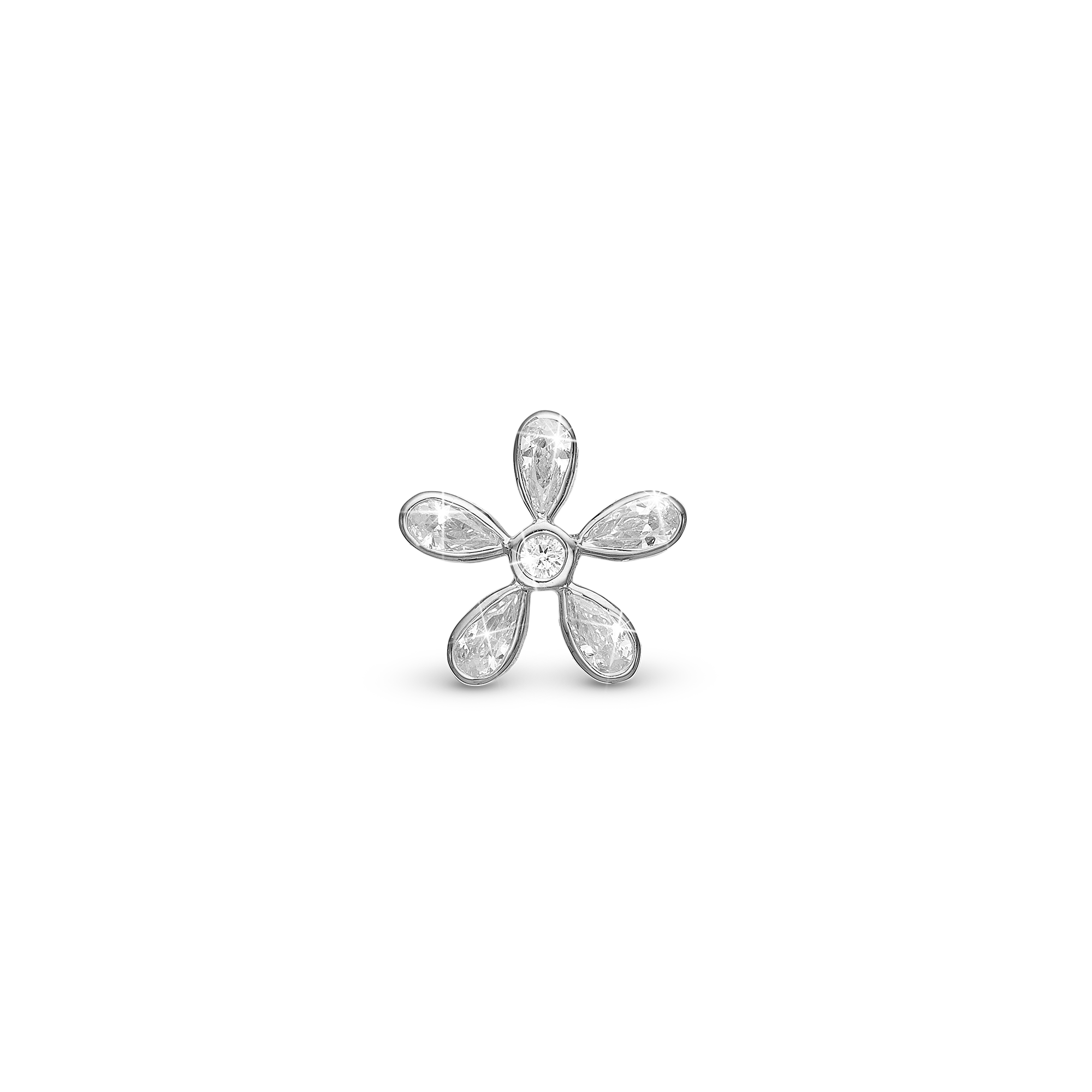Magical white Flower - Charm 4 mm for Bracelet - Sterling Silver with 6 Cubic Zirkonia