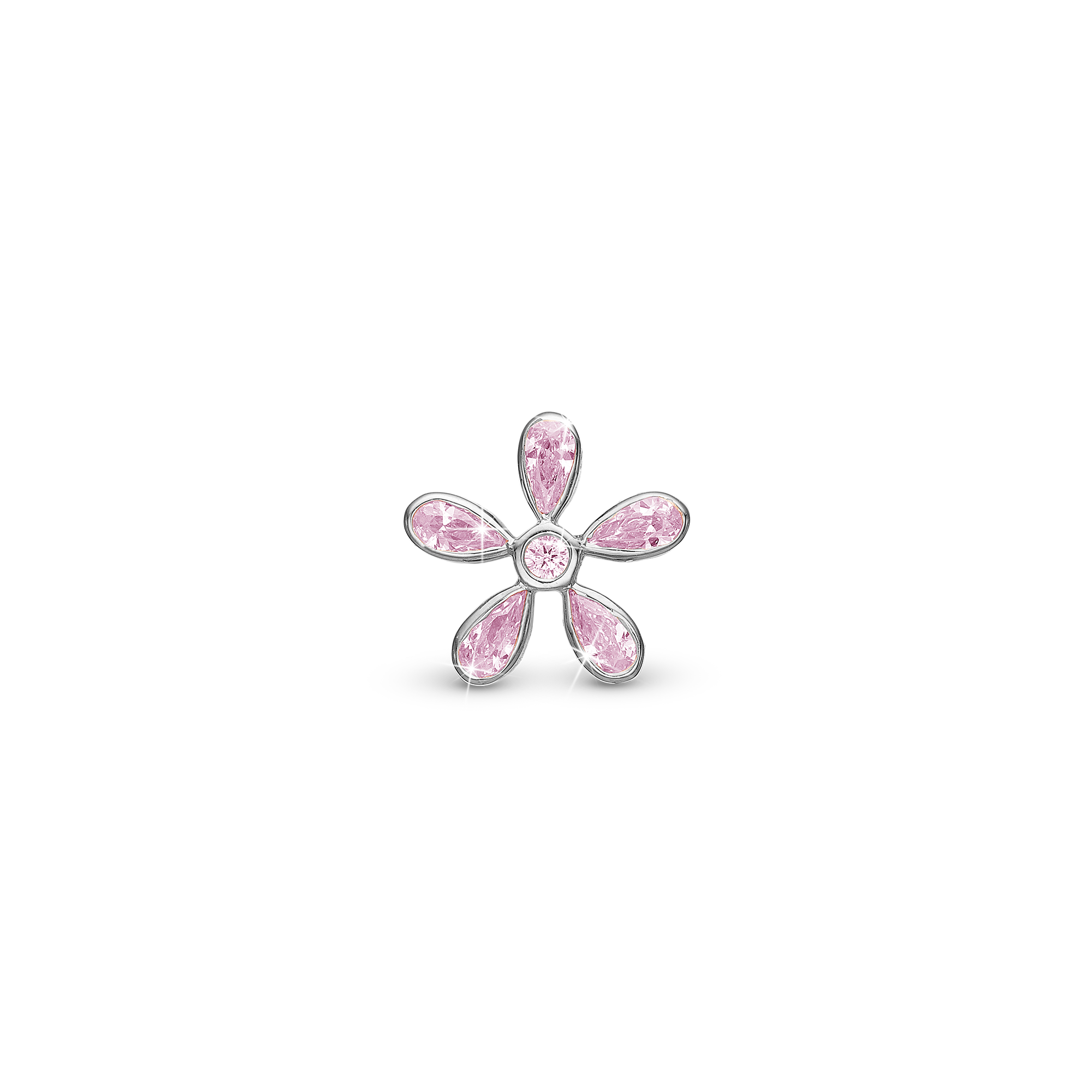 Magical pink Flower - Charm 4 mm for Bracelet - Sterling Silver with 6 Cubic Zirkonia