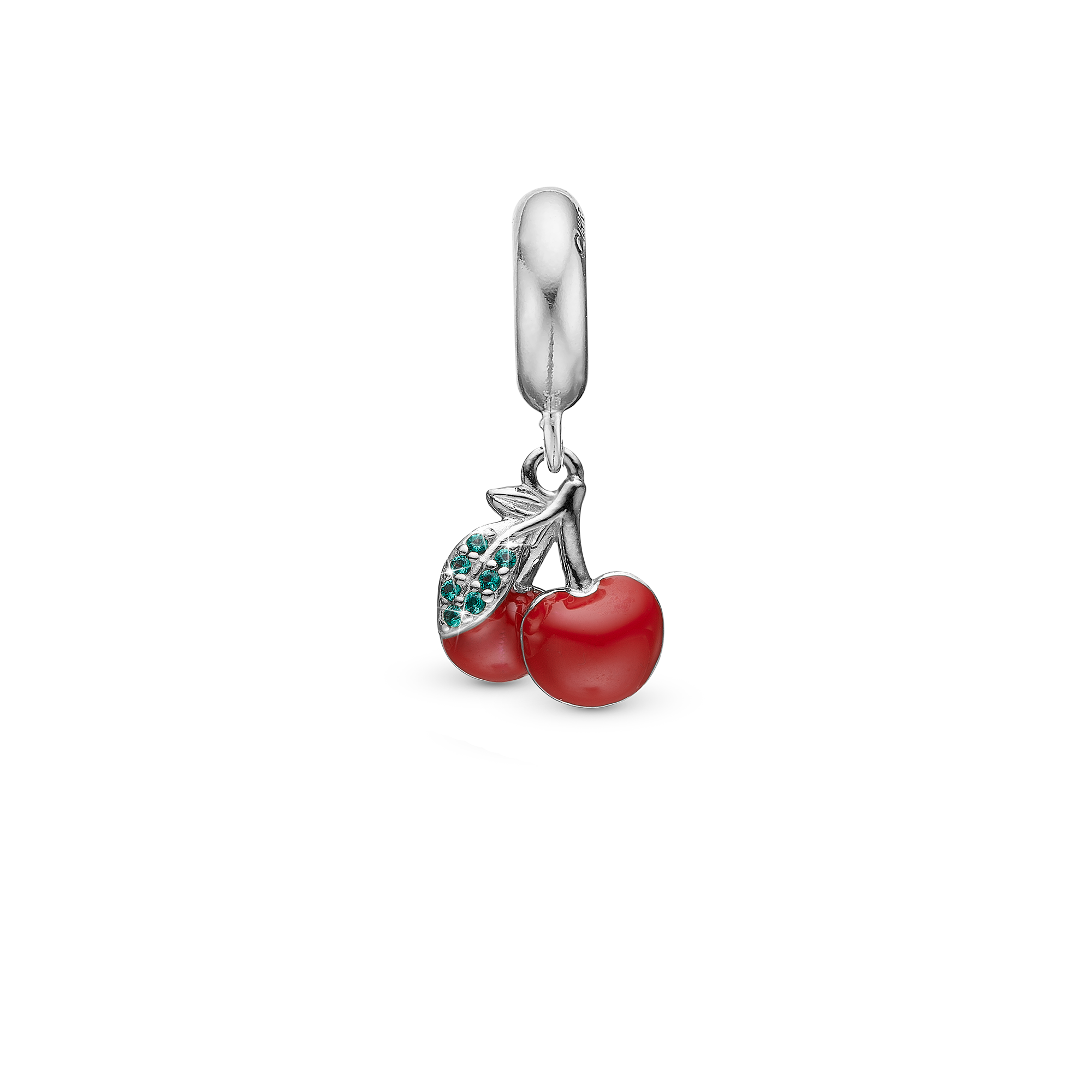 Happy Cherries - Drop Charm 4 mm for Bracelet - Sterling Silver with 7 Cubic Zirkonia