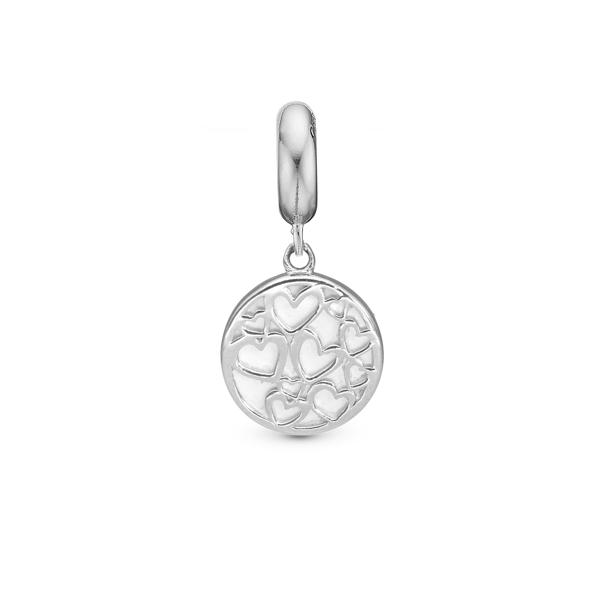 Magic Hearts - Drop Charm 4 mm for Bracelet - Polished Sterling Silver with Perlemor
