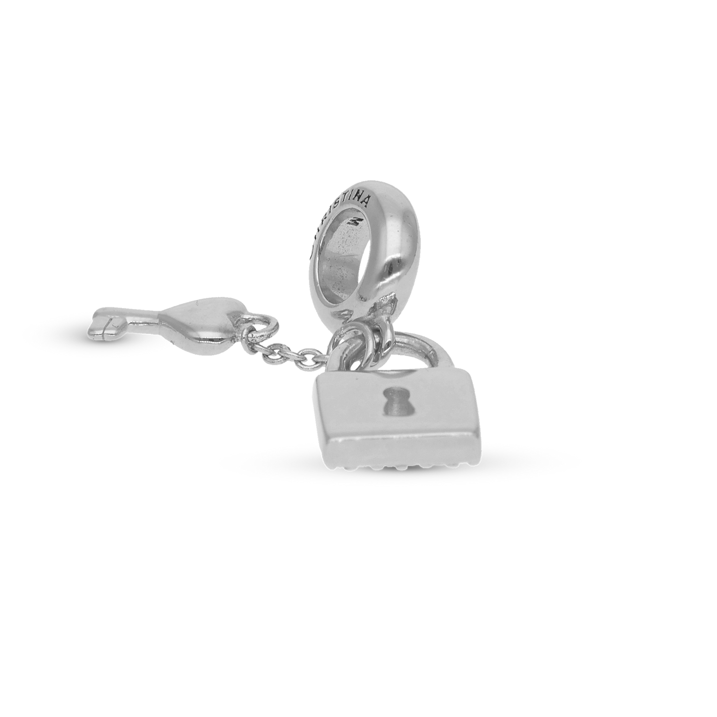 Unlock my Heart - Dangle Charm 4 mm with Bracelet - Polished Sterling Silver with 24 Cubic Zirconia