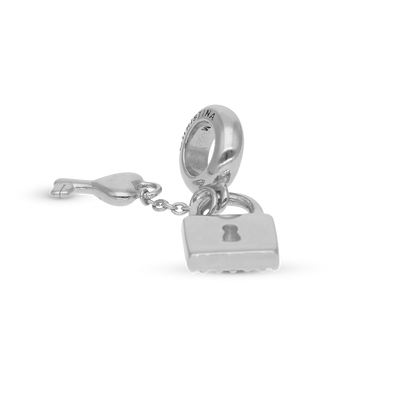 Unlock my Heart - Dangle Charm 4 mm with Bracelet - Polished Sterling Silver with 24 Cubic Zirconia