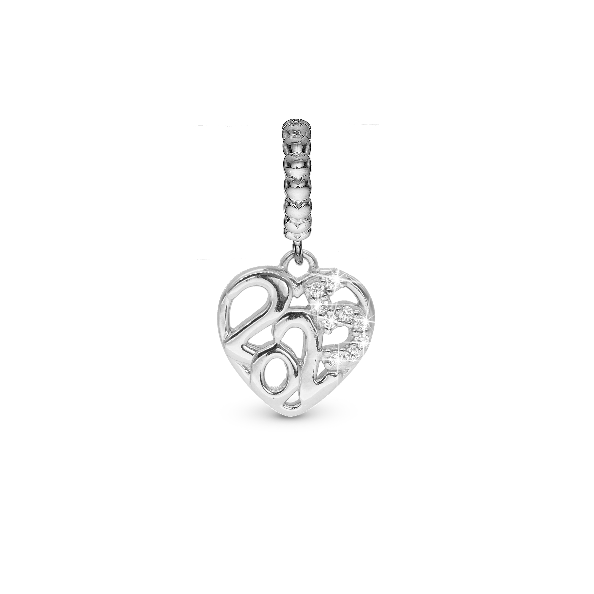 Drop Charm 4 mm for Bracelet - Polished Sterling Silver with 9 Cubic Zirkonia