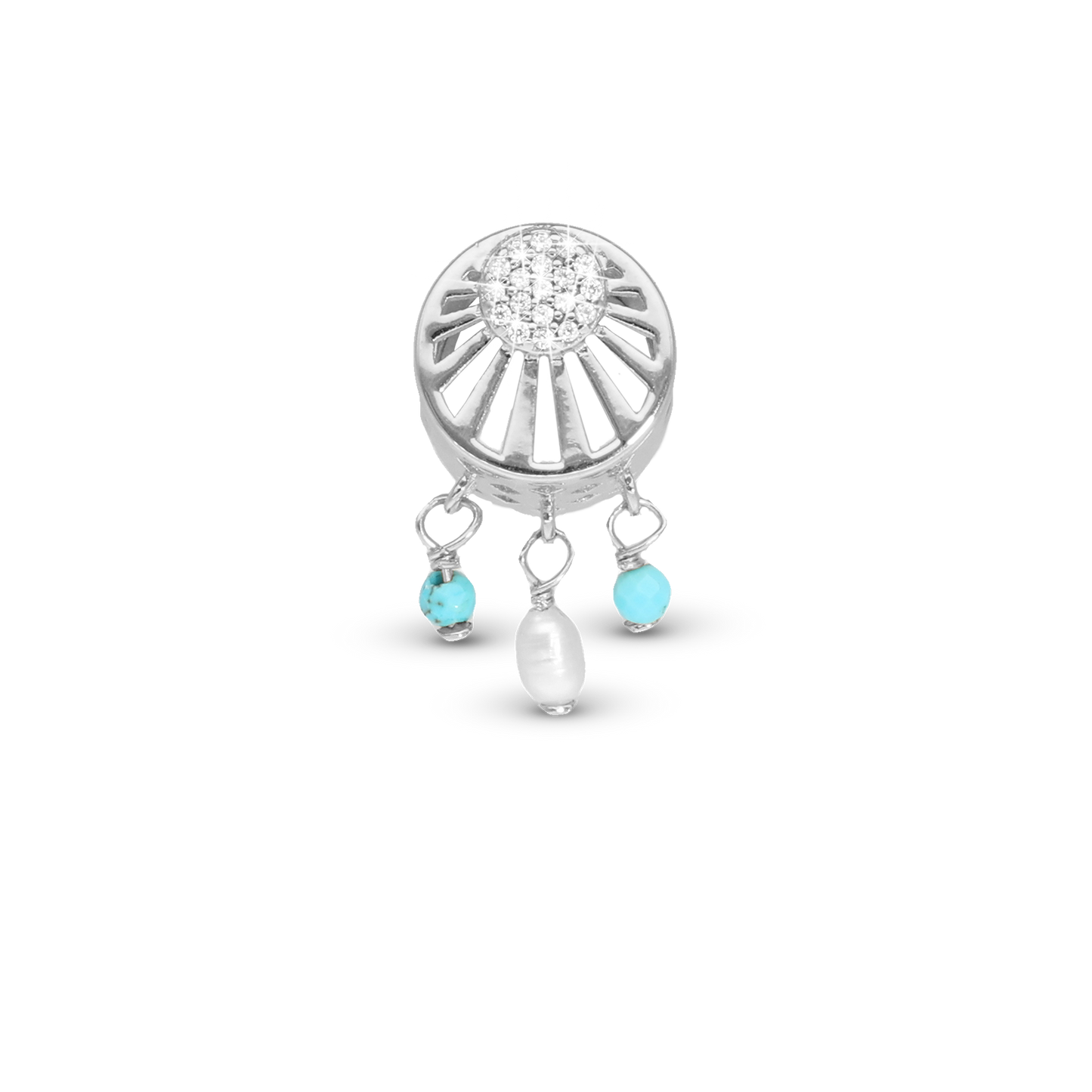 Ocean sunset - Charm 4 mm with Bracelet - Polished Sterling Silver with 19 Cubic Zirconia