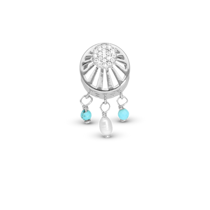 Ocean sunset - Charm 4 mm with Bracelet - Polished Sterling Silver with 19 Cubic Zirconia