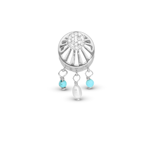 Ocean sunset - Charm 4 mm with Bracelet - Polished Sterling Silver with 19 Cubic Zirconia