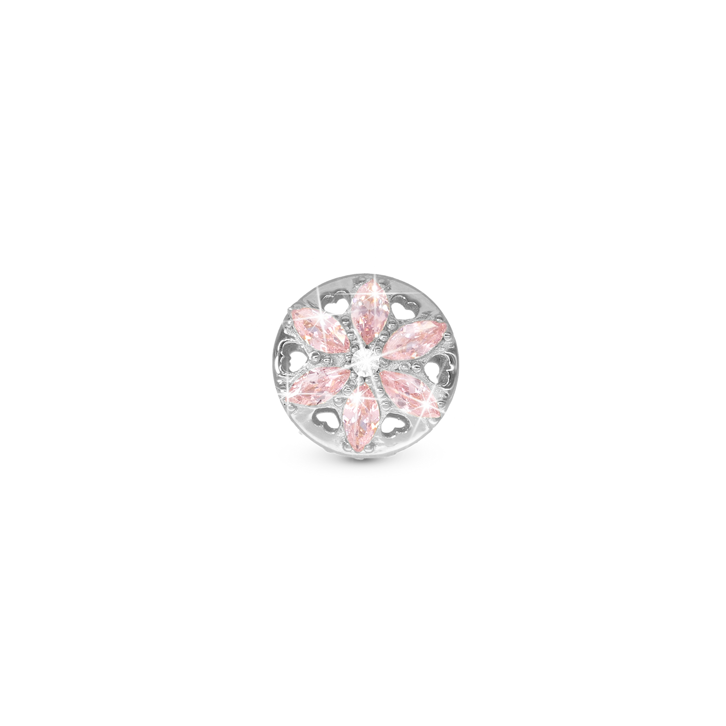 Sparkling pink flower - Charm 4 mm for Bracelet - Polished Sterling Silver with Cubic Zirkonia