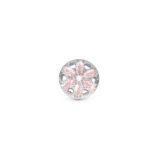 Sparkling pink flower - Charm 4 mm for Bracelet - Polished Sterling Silver with Cubic Zirkonia