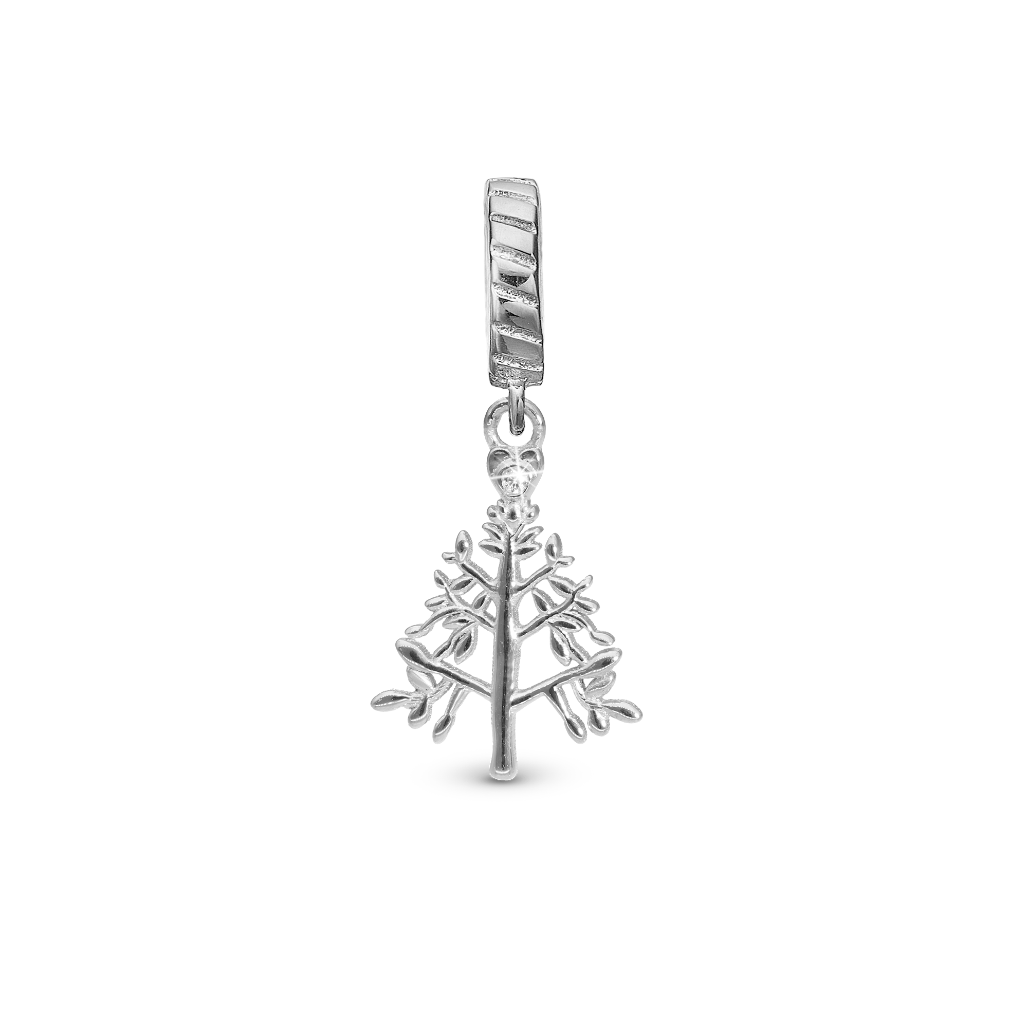 Christmas Tree - Drop Charm 4 mm for Bracelet - Polished Sterling Silver