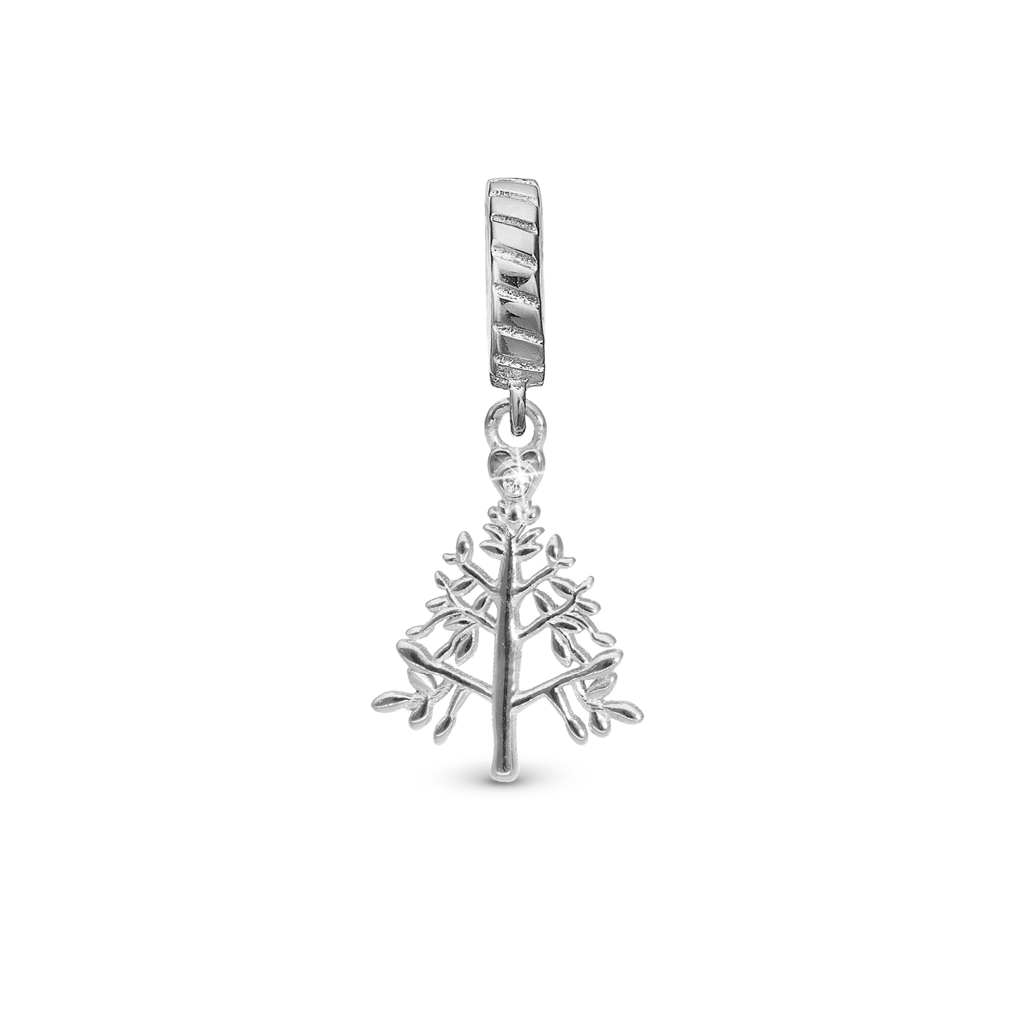 Christmas 2025 - Christmas Tree - Drop Earring Charm 4 mm for Bracelet - Polished Sterling Silver