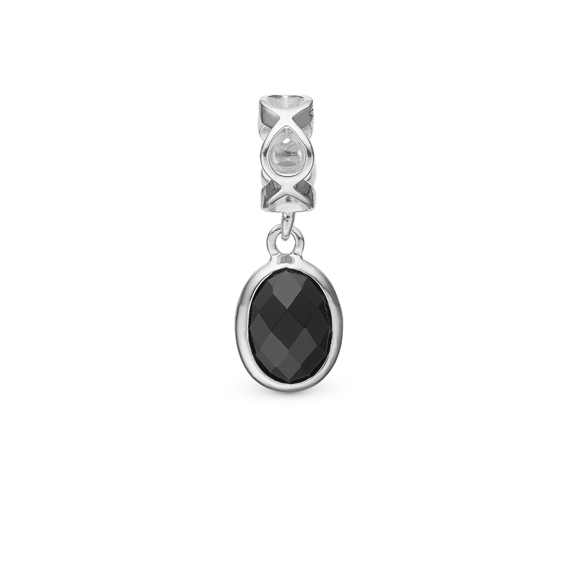 Moving Onyx - Drop Charm 4 mm for Bracelet - Sterling Silver with 1 Onyx