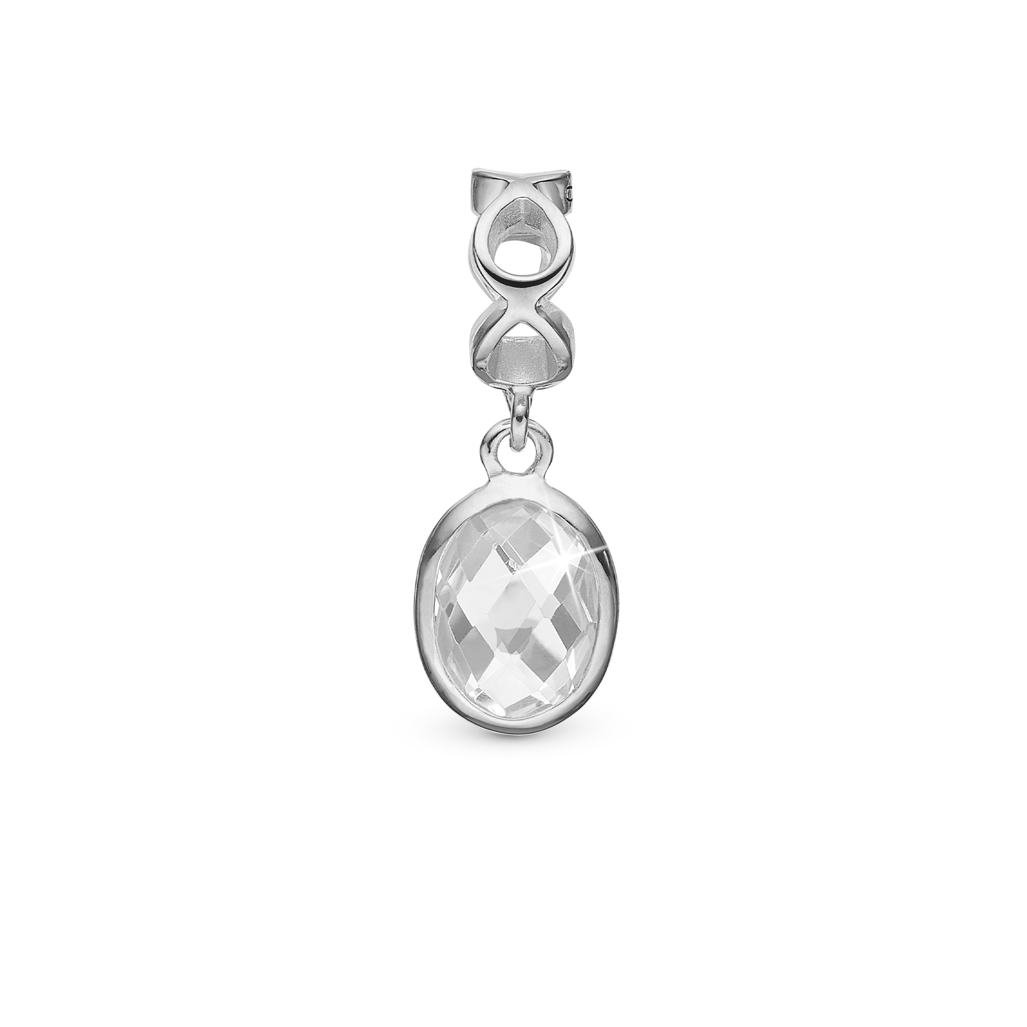 Moving Crystal - Drop Charm 4 mm for Bracelet - Sterling Silver with 1 Krystalkvarts