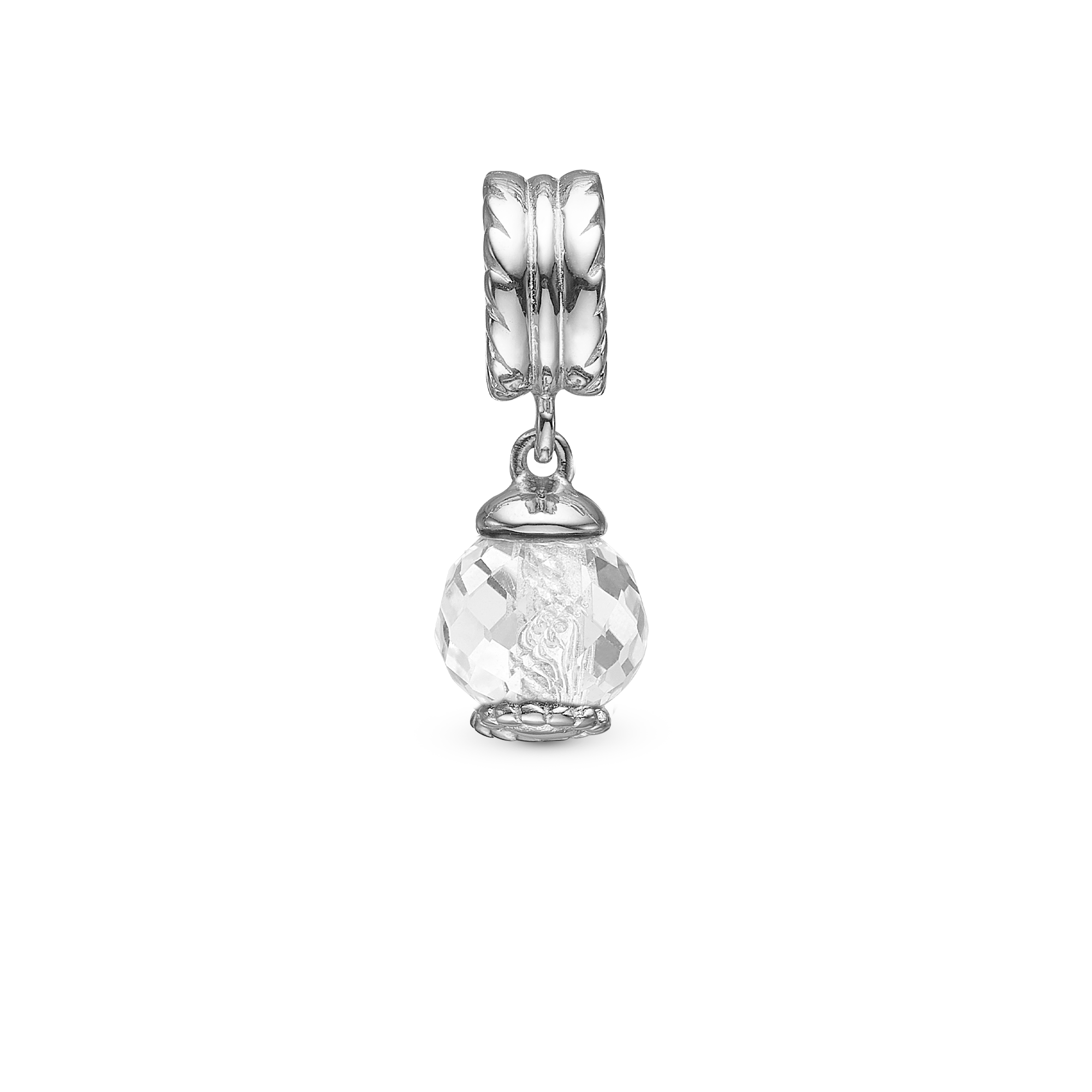 Big Moving Crystal - Drop Charm 4 mm for Bracelet - Sterling Silver with 1 Krystalkvarts