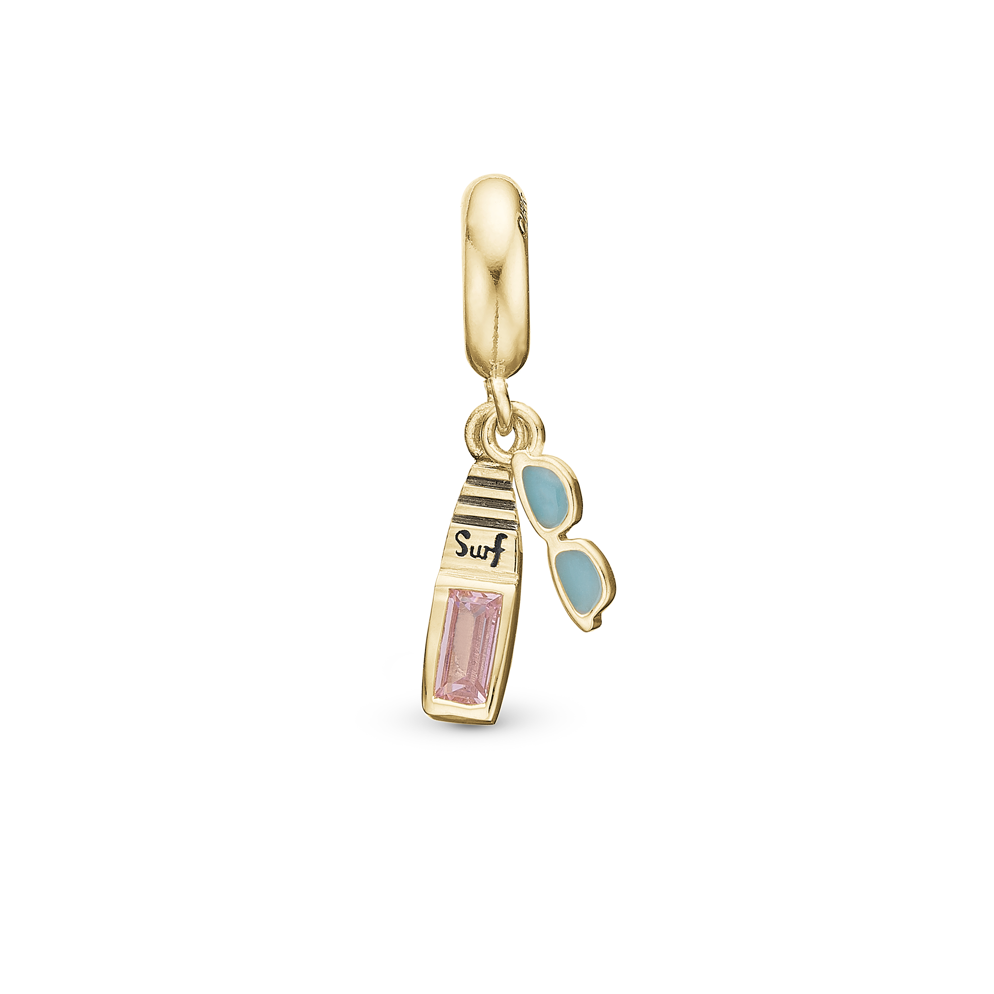 Surfboard Limited Edition - Charm 4 mm with Bracelet - Polished Gold-Plated Sterling Silver with 1 Cubic Zirconia
