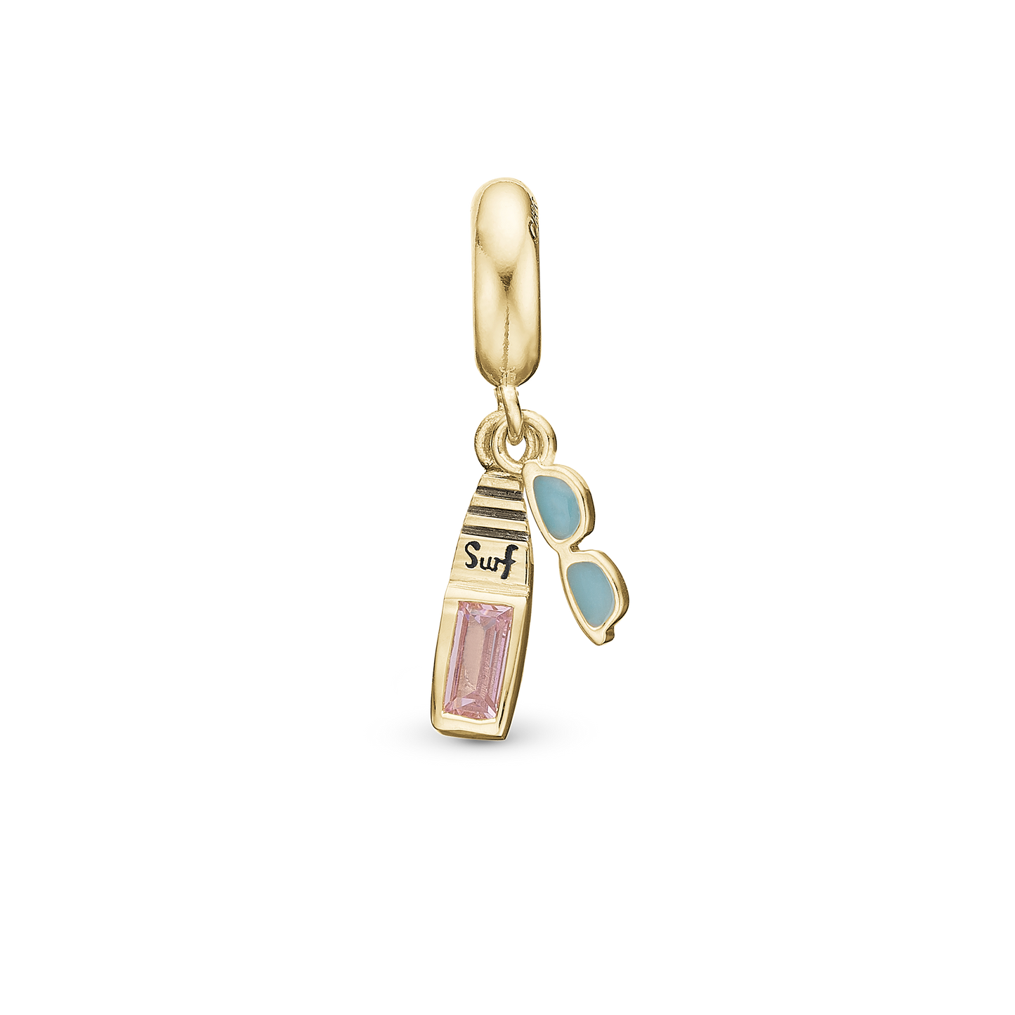 Surfboard Limited Edition - Charm 4 mm with Bracelet - Polished Gold-Plated Sterling Silver with 1 Cubic Zirconia
