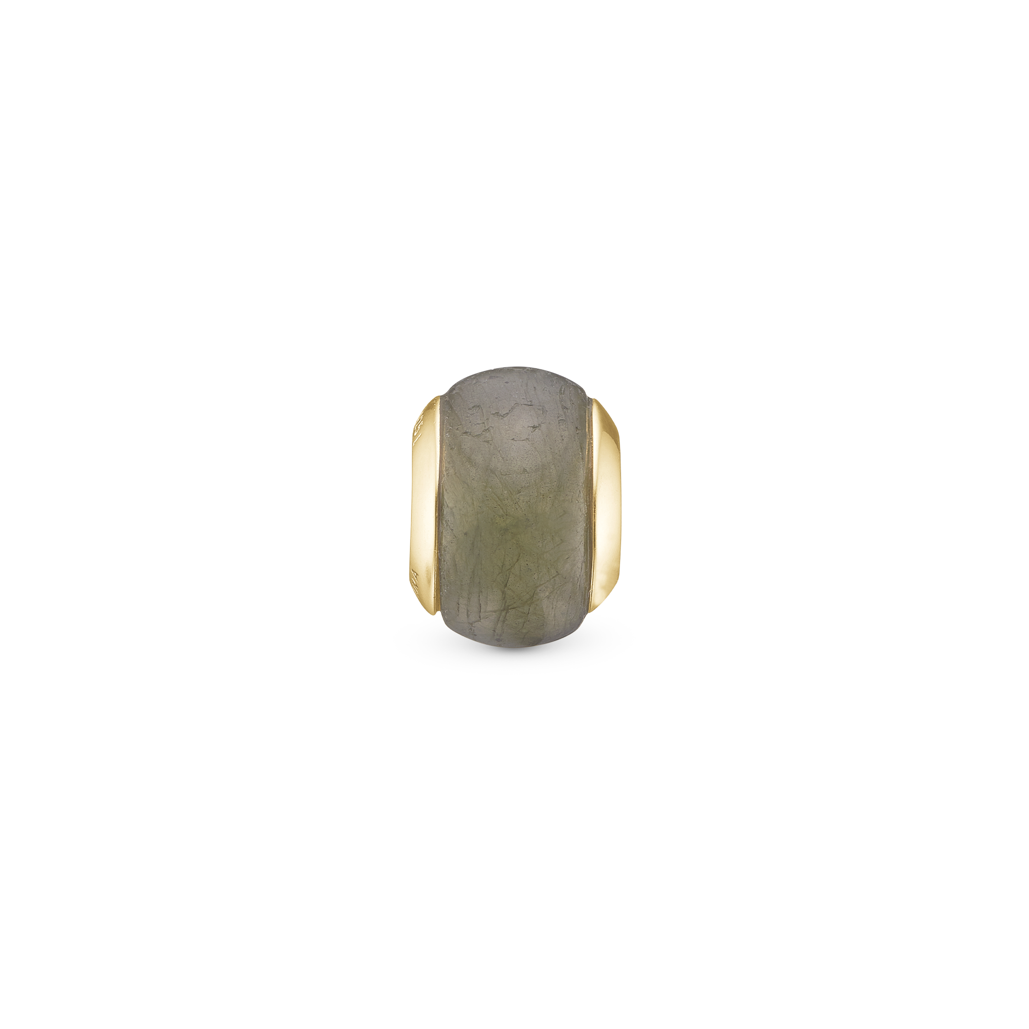 Green Moss Magic Charm 6 mm for Classic Leather Bracelet - Polished Gold Plated Sterling Silver with 1 Agat