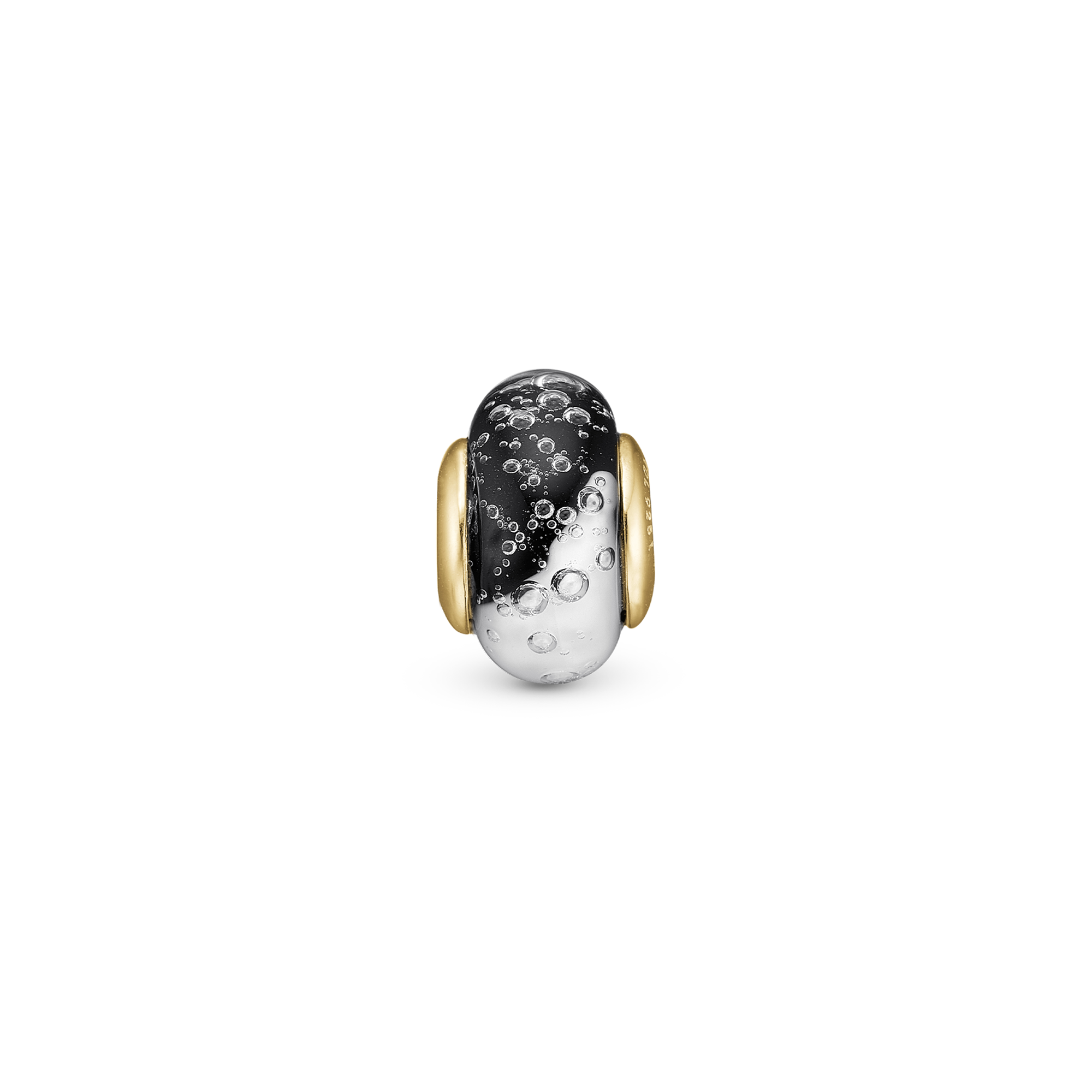 Bubbly Yin & Yang Globe Charm 6 mm for Classic Leather Bracelet - Gold Plated Sterling Silver with Glas