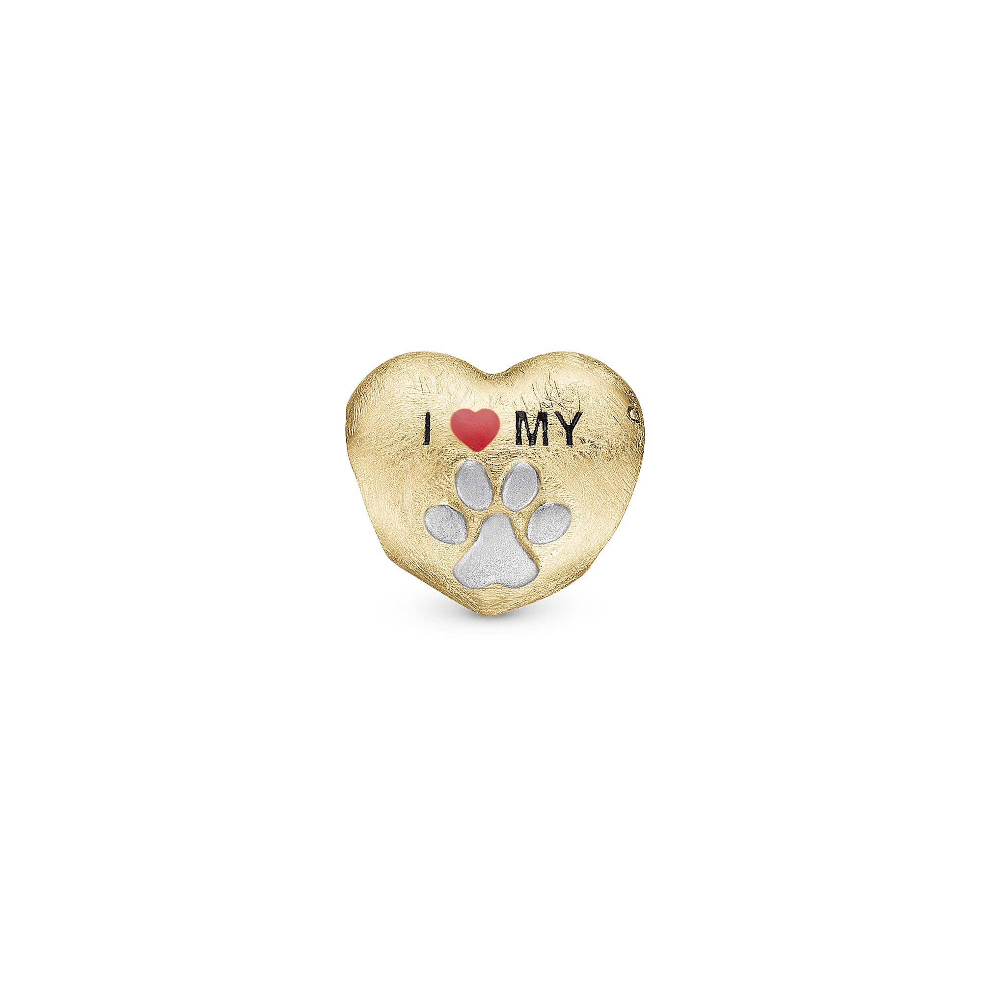 I Love my Pet Charm 6 mm for Classic Leather Bracelet - Satin Gold Plated Sterling Silver