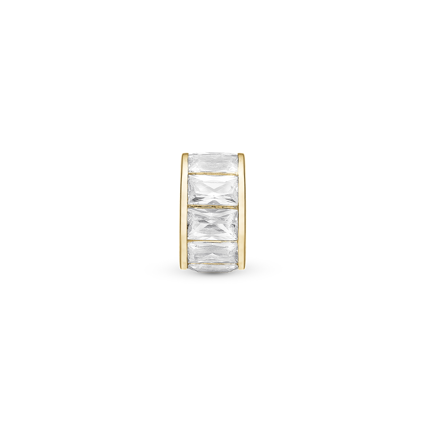 White Baguette Charm 6 mm for Classic Leather Bracelet - Polished Gold Plated Sterling Silver with 10 white Cubic Zirkonia