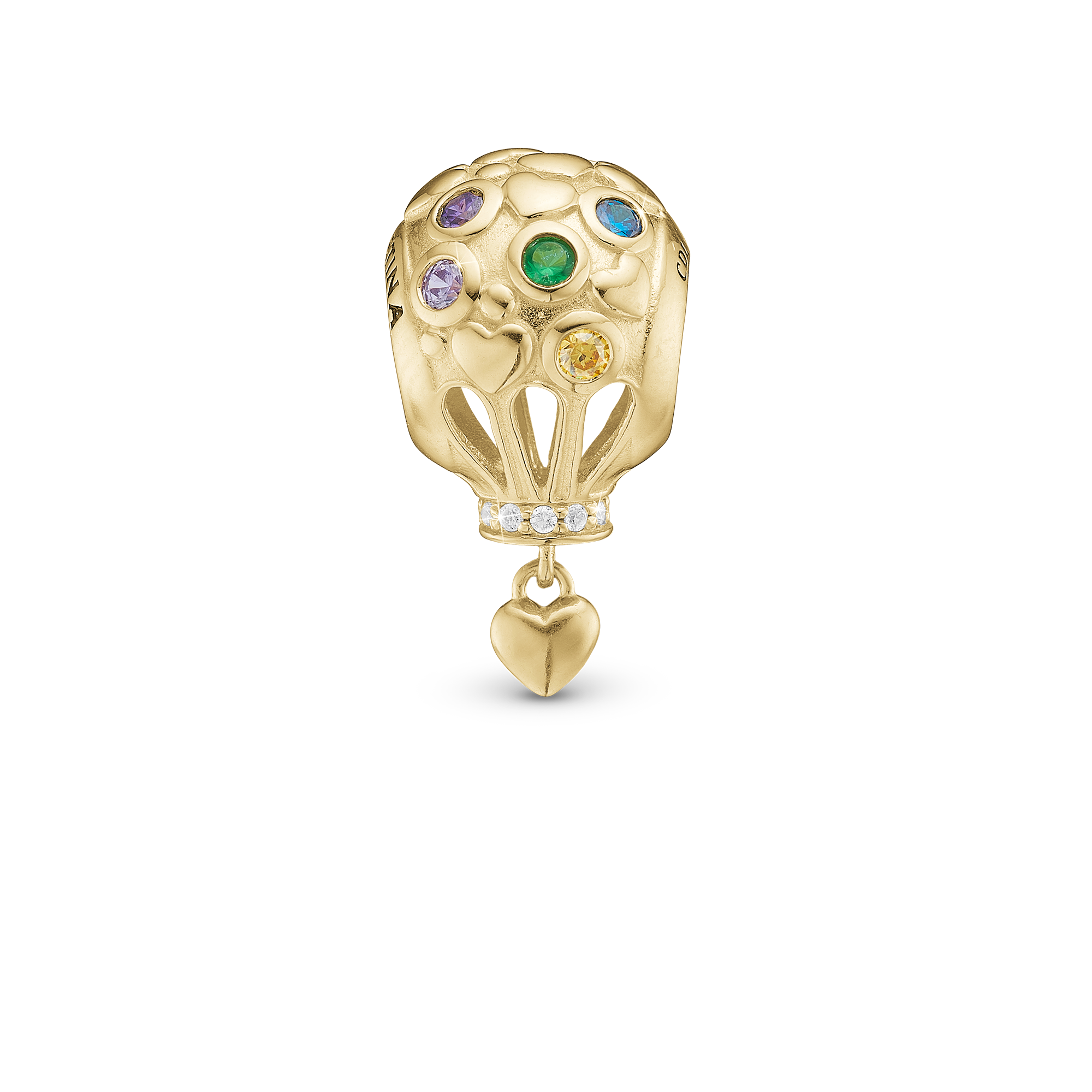 Love is in the Air Charm 6 mm for Classic Leather Bracelet - Polished Gold Plated Sterling Silver with 10 Multi color Cubic Zirkonia