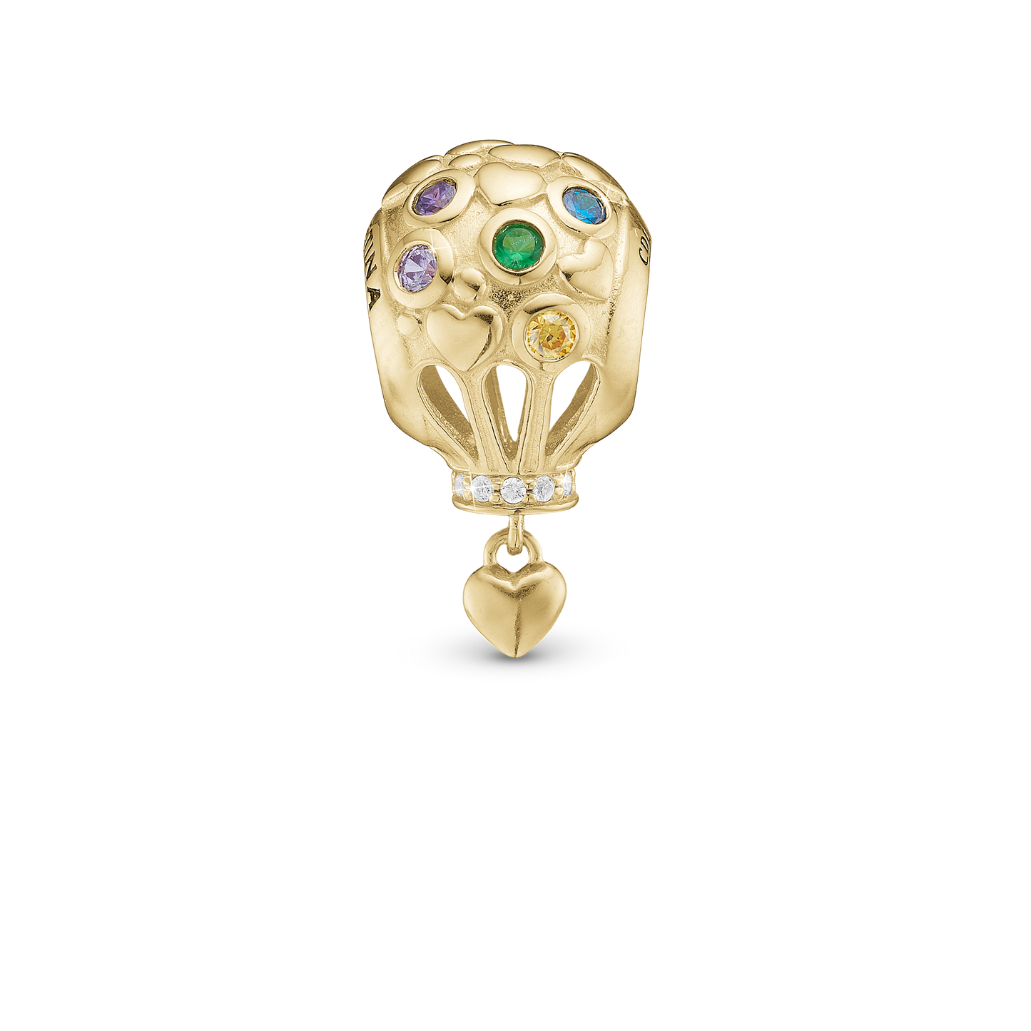 Love is in the Air Charm 6 mm for Classic Leather Bracelet - Polished Gold Plated Sterling Silver with 10 Multi color Cubic Zirkonia