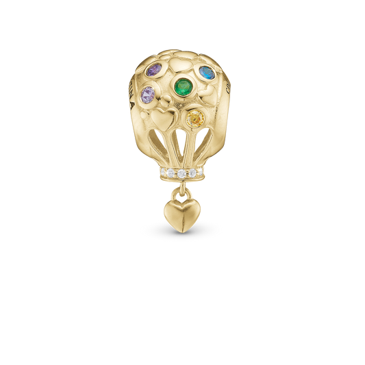 Love is in the Air Charm 6 mm for Classic Leather Bracelet - Polished Gold Plated Sterling Silver with 10 Multi color Cubic Zirkonia