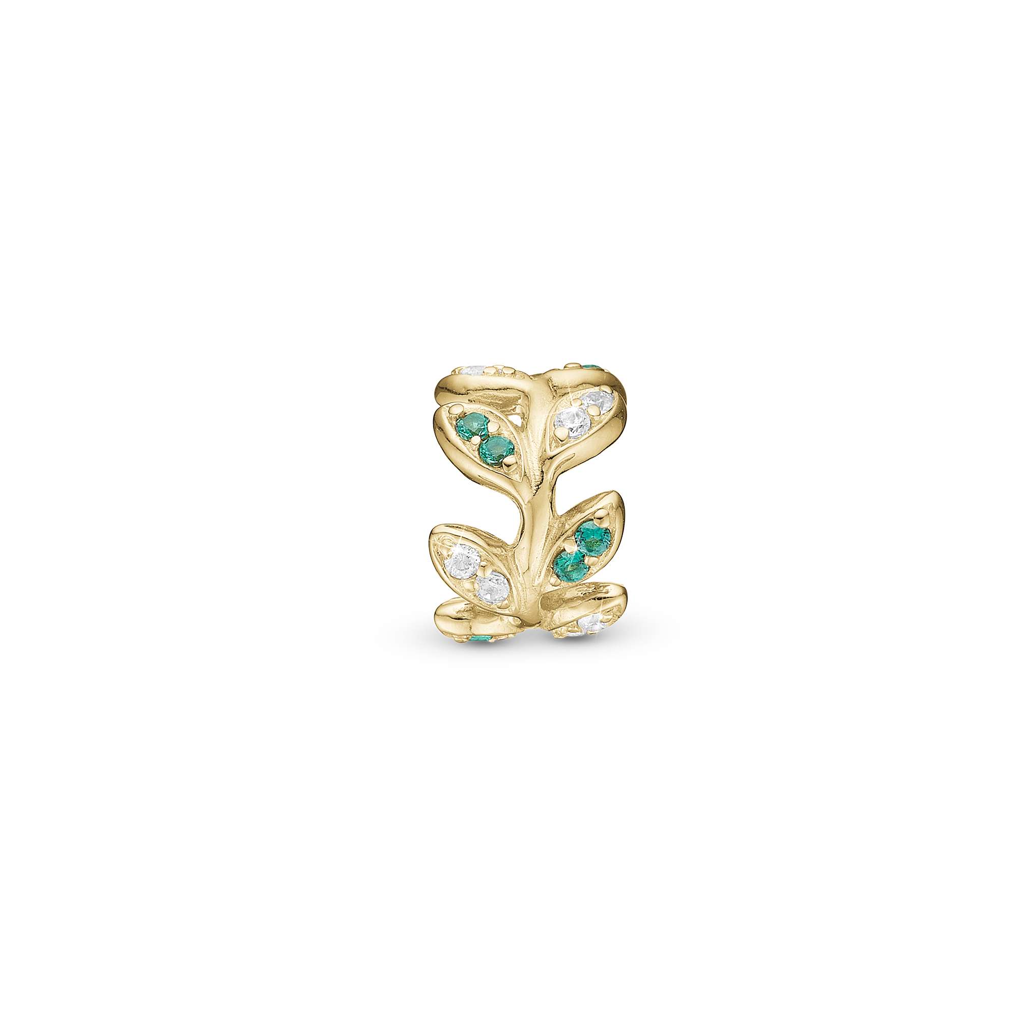 ColoWatchful Leaves Charm 6 mm for Classic Leather Bracelet - Polished Gold Plated Sterling Silver with 19 Multi color Cubic Zirkonia