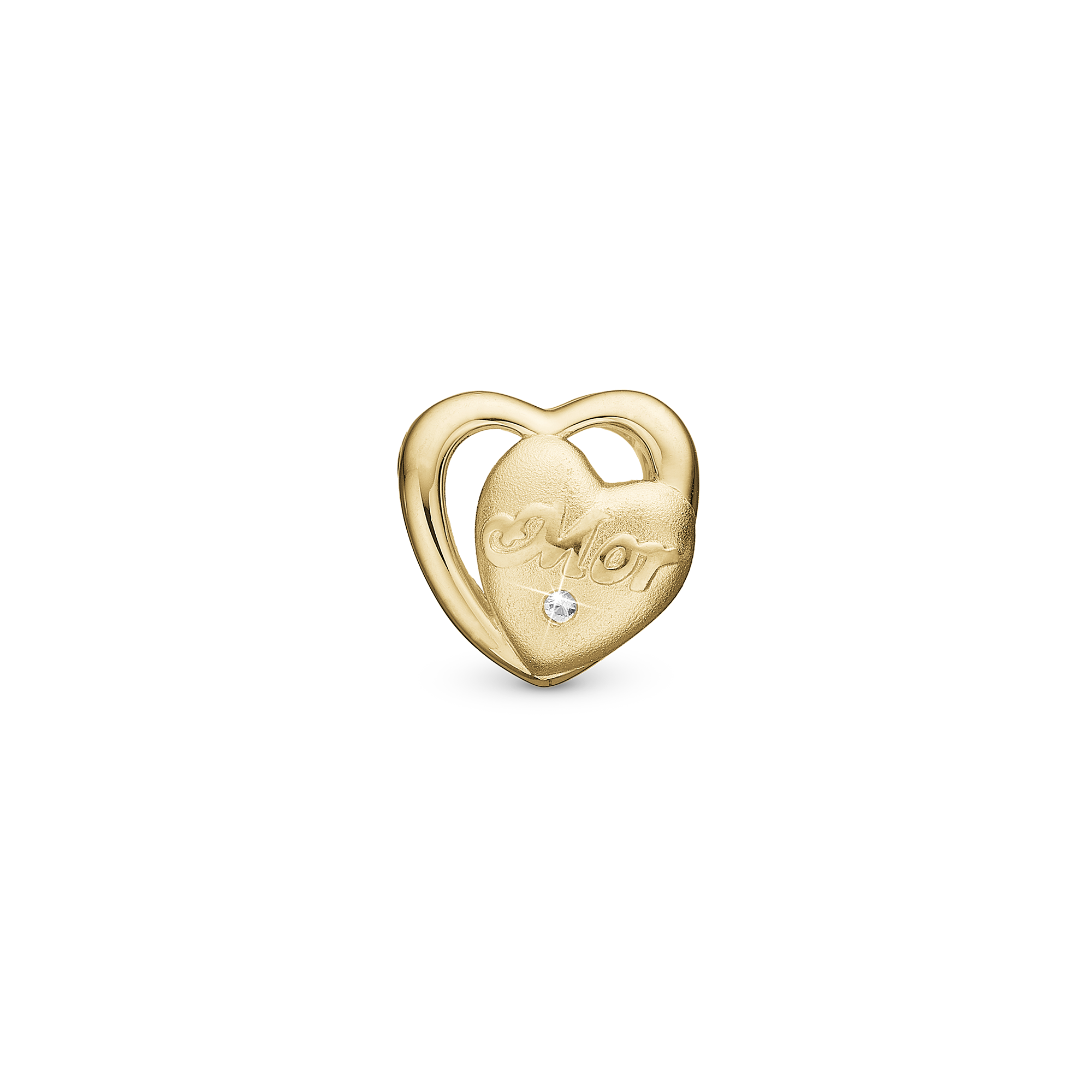 Mum in love You Charm 6 mm for Classic Leather Bracelet - Matte Gold Plated Sterling Silver with 1 Cubic Zirkonia