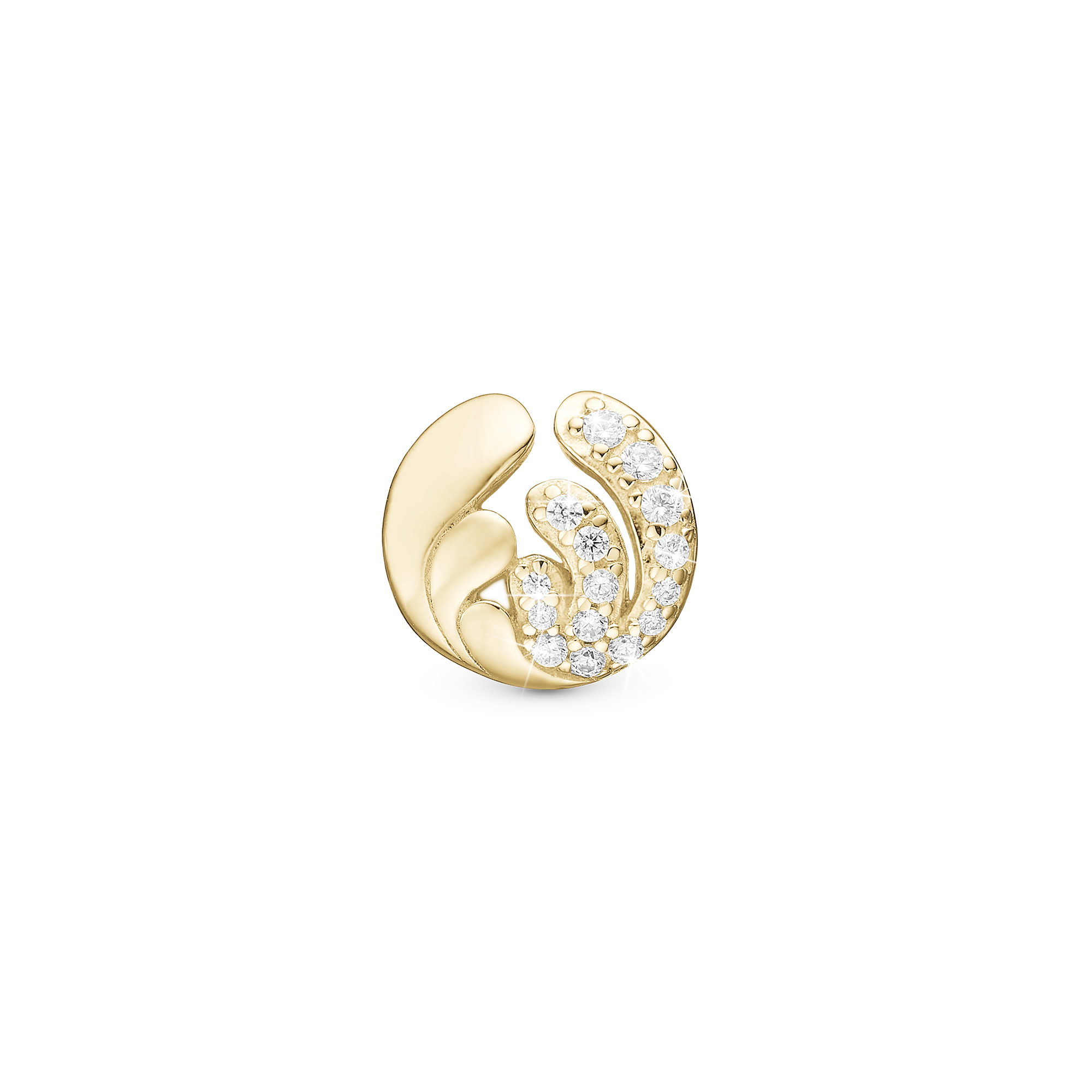 Ocean Splash Charm 6 mm for Classic Leather Bracelet - Gold Plated Sterling Silver with 15 white Cubic Zirkonia
