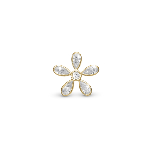 Magic Flower white Charm 6 mm for Classic Leather Bracelet - Gold Plated Sterling Silver with 6 white Cubic Zirkonia