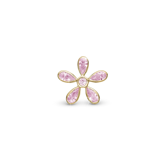 Magic Flower pink Charm 6 mm for Classic Leather Bracelet - Gold Plated Sterling Silver with 6 Pinke Cubic Zirkonia