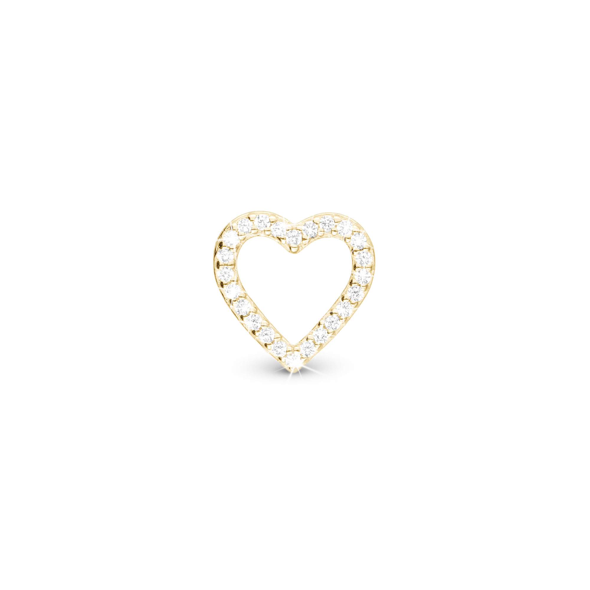 Shimmery Heart Charm 6 mm for Classic Leather Bracelet - Polished Gold Plated Sterling Silver with 24 white Cubic Zirkonia