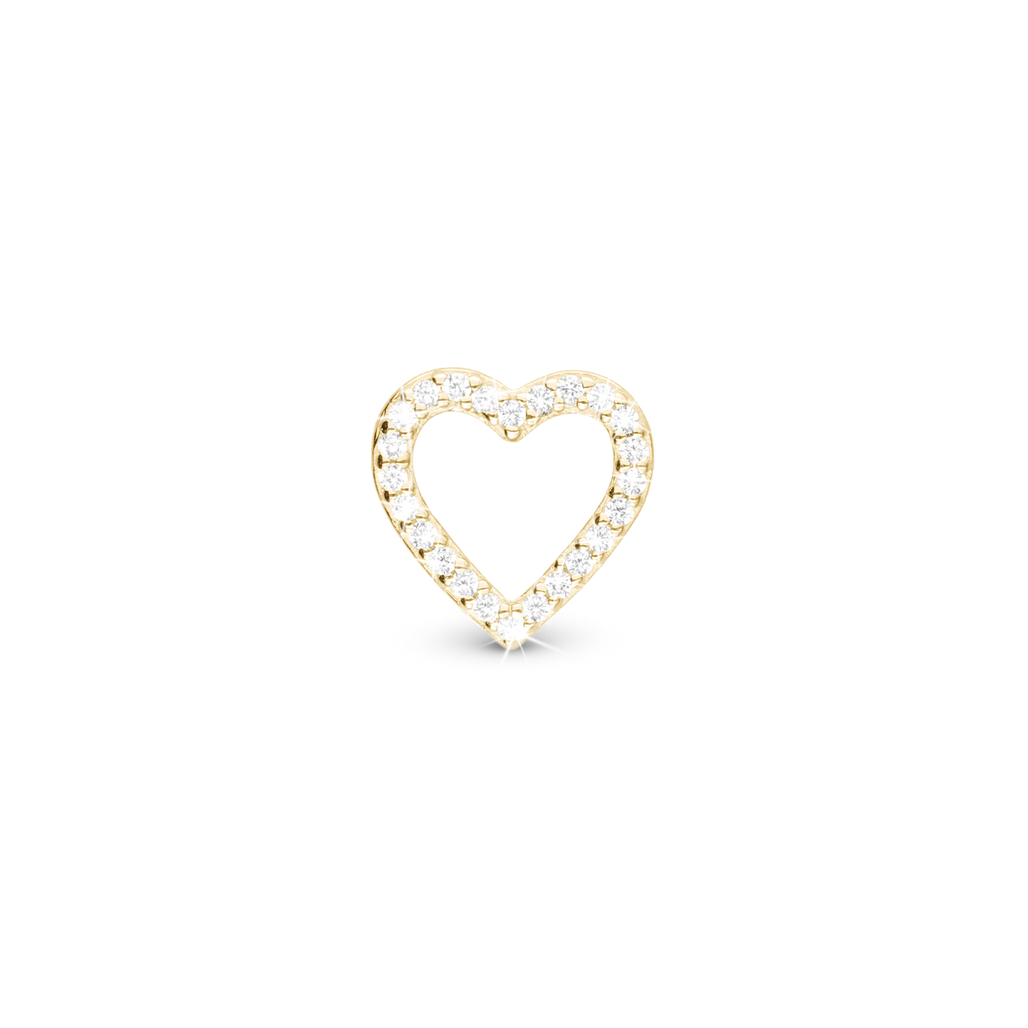 Shimmery Heart Charm 6 mm for Classic Leather Bracelet - Polished Gold Plated Sterling Silver with 24 white Cubic Zirkonia