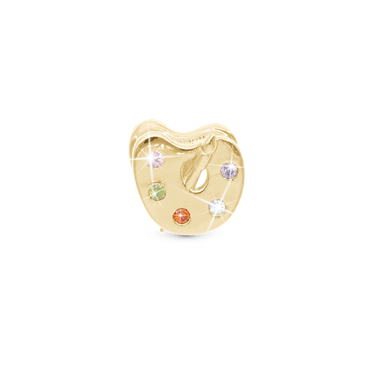 Passion for Art Charm 6 mm for Classic Leather Bracelet - Polished Gold Plated Sterling Silver with 5 Multi color Cubic Zirkonia