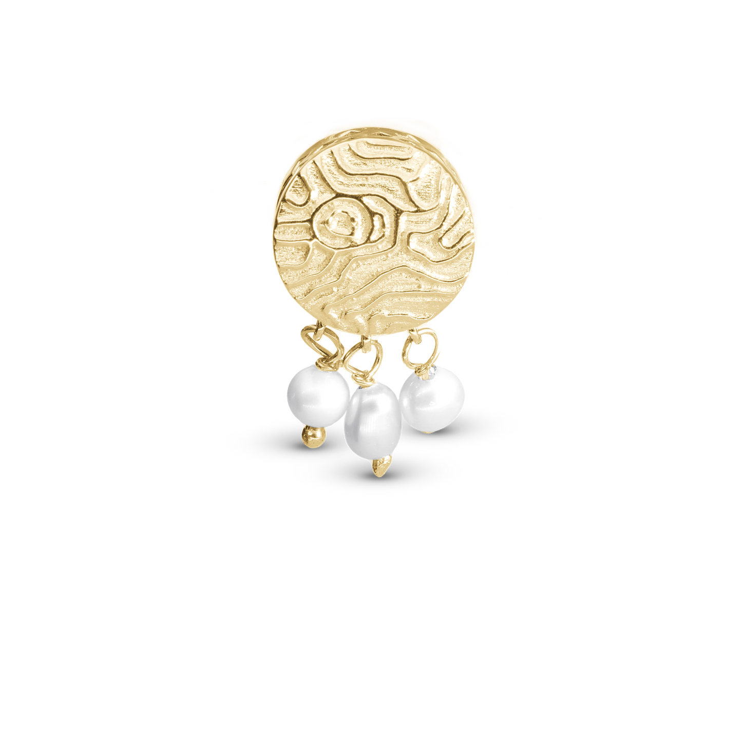 Dazzling imprint Charm 6 mm for Classic Leather Bracelet - Polished Gold Plated Sterling Silver with 3 white Ferskvandsperler