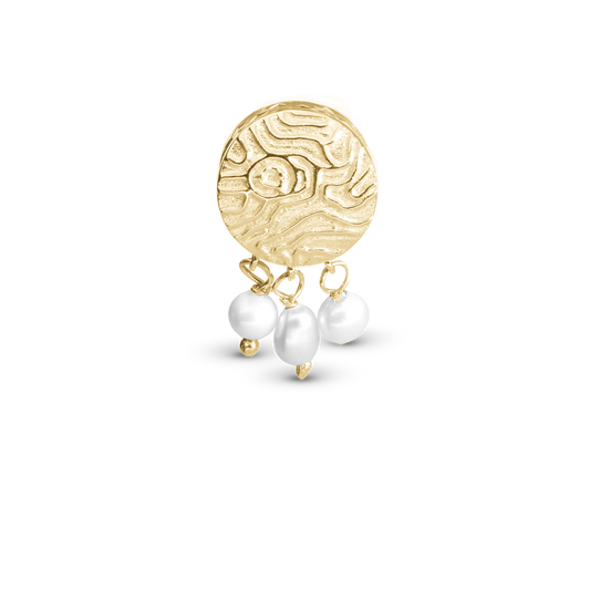 Dazzling imprint Charm 6 mm for Classic Leather Bracelet - Polished Gold Plated Sterling Silver with 3 white Ferskvandsperler