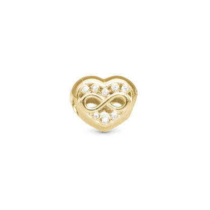 Eternity Love Heart Charm 6 mm for Classic Leather Bracelet – Polished Gold-Plated Sterling Silver with 16 White Cubic Zirconia