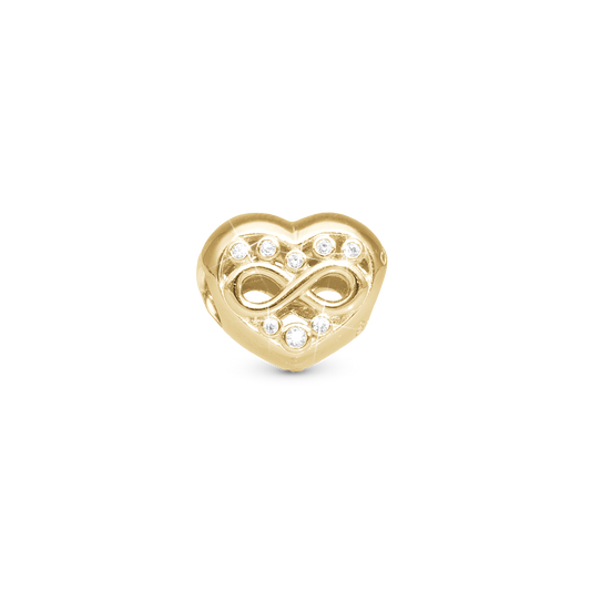 Eternity Love Heart Charm 6 mm for Classic Leather Bracelet – Polished Gold-Plated Sterling Silver with 16 White Cubic Zirconia