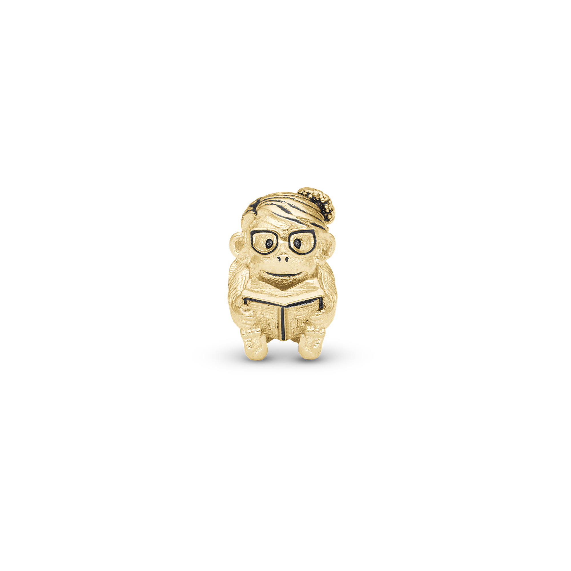 Cute monkey - Student Charm 6 mm for Classic Leather Bracelet - Polished Gold Plated Sterling Silver