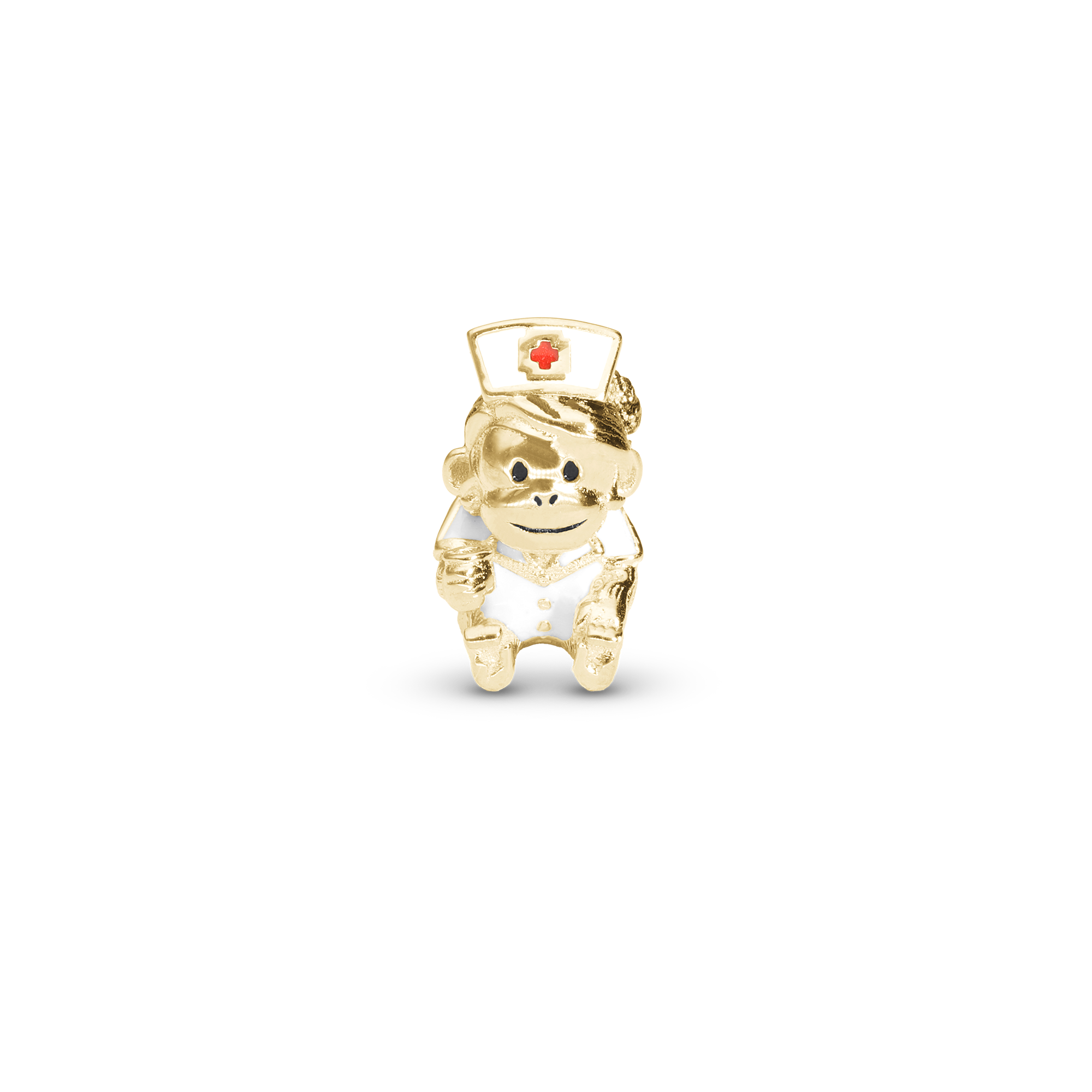 Cute monkey - Nurse Charm 6 mm for Classic Leather Bracelet - Polished Gold Plated Sterling Silver