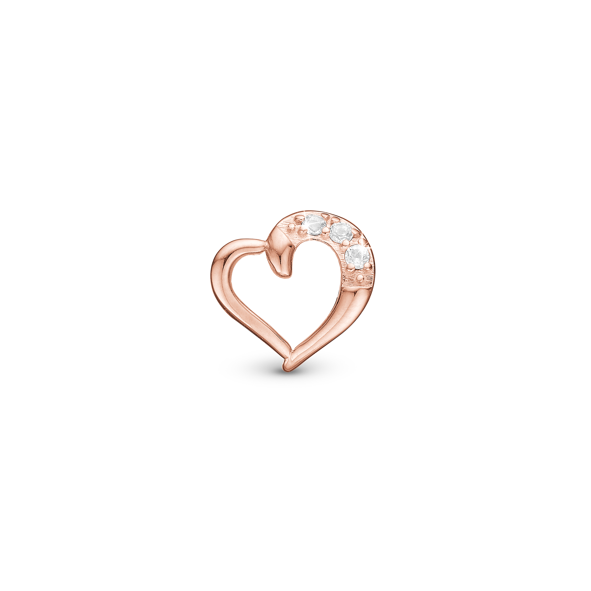 Love Bigy Charm 6 mm for Classic Leather Bracelet - Polished Rose Gold Plated with 3 white Cubic Zirkonia